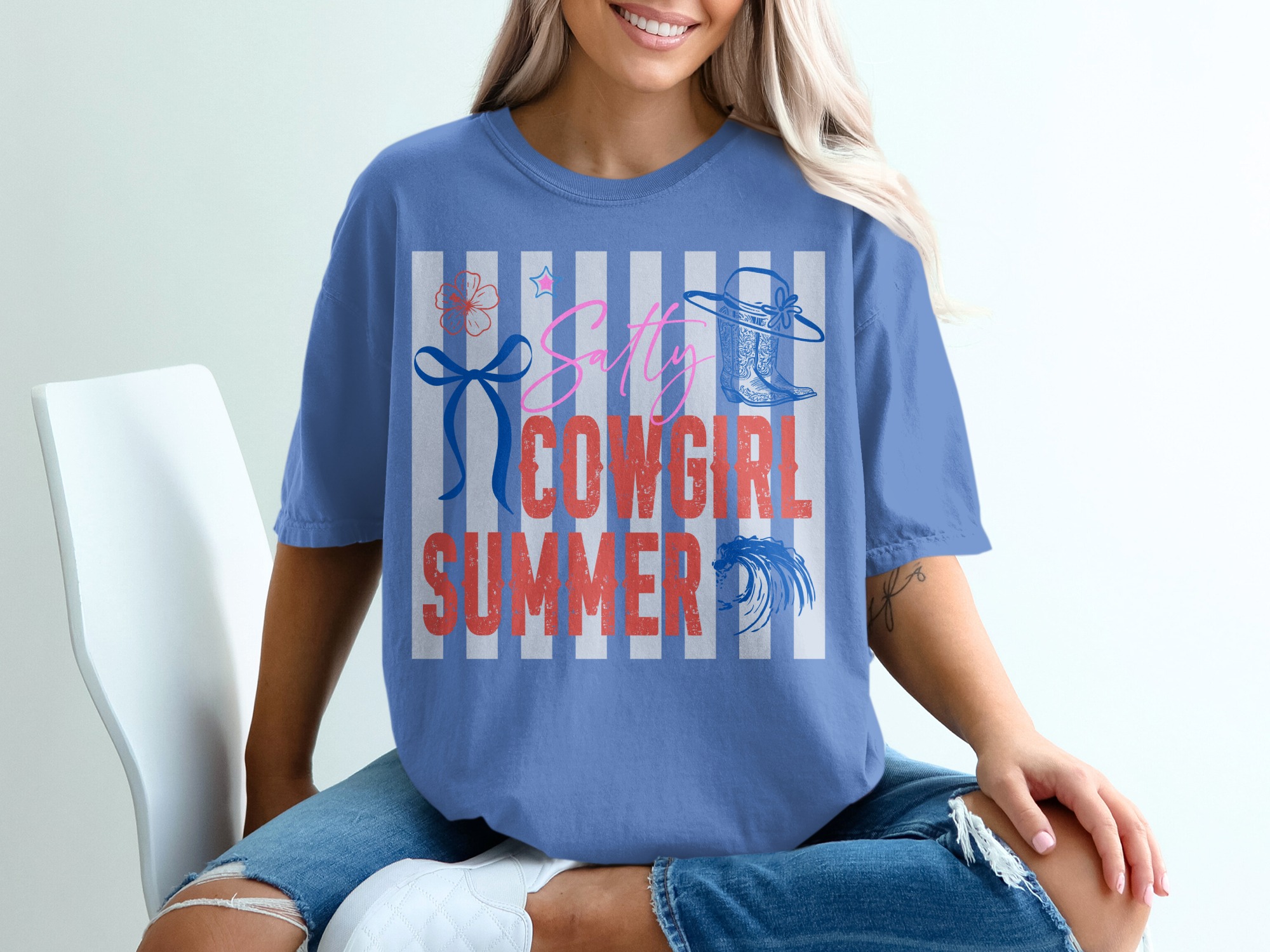 Salty Cowgirl Summer T-Shirt, Coastal Western Beach Tee, Trendy Girls Trip Vacation Shirt, Country Concert Outfit Gift - Image 20