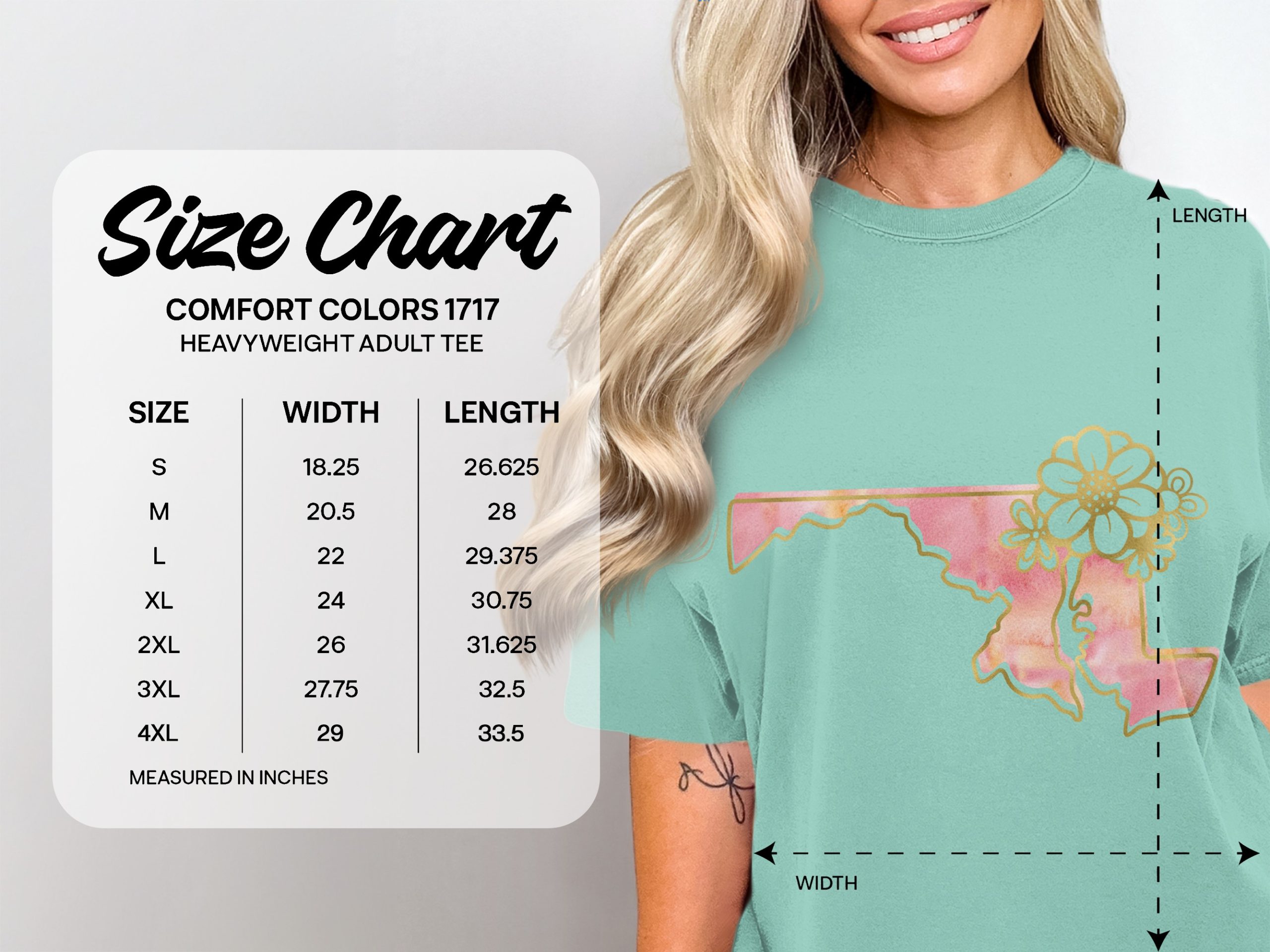 Maryland T-Shirt, Faux Gold Floral Maryland State Outline Tee, Watercolor Maryland Pride Shirt, Cute Women's Maryland Gift, Aesthetic Home - Image 5