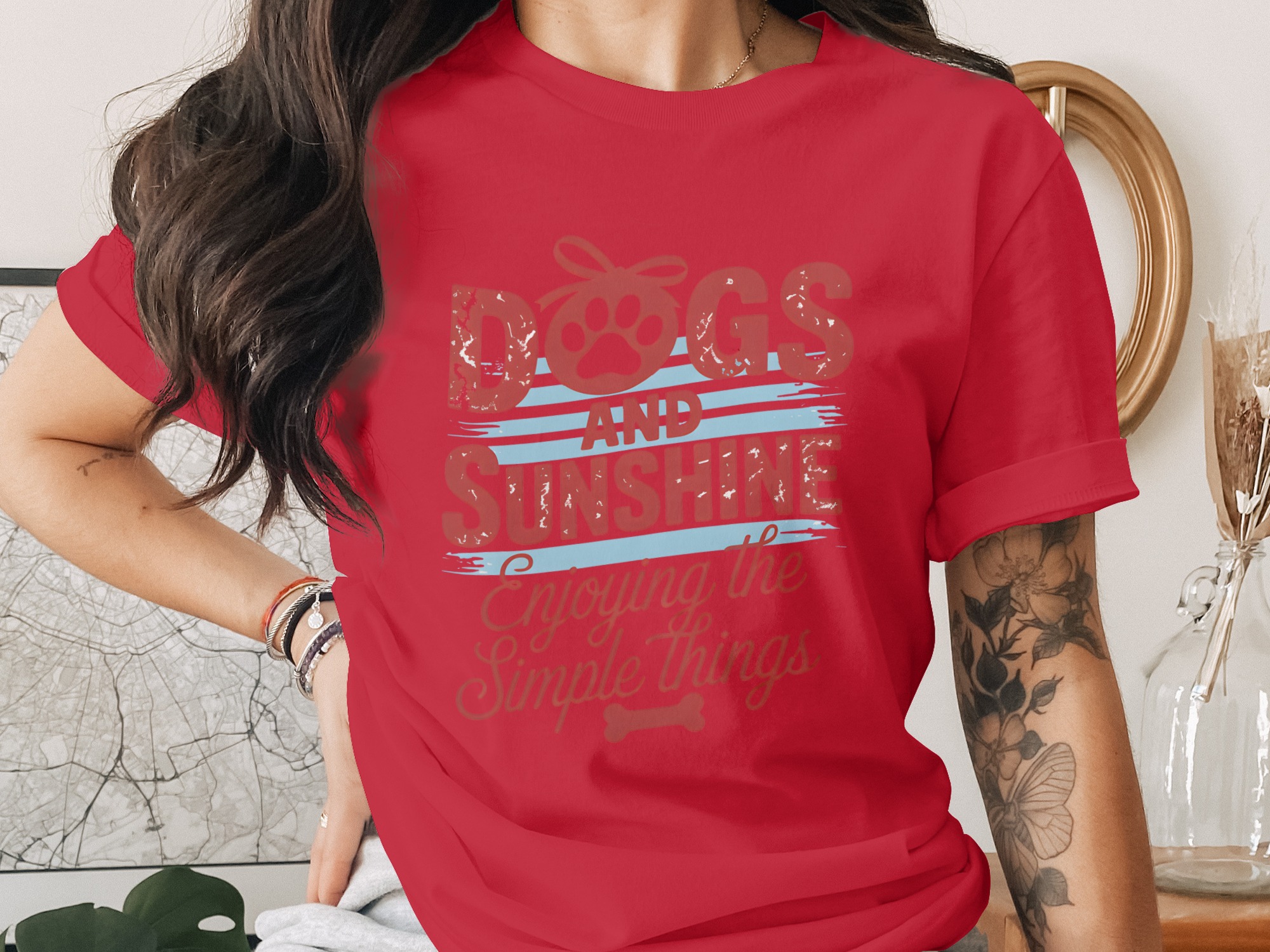 Dogs and Sunshine T-Shirt | Enjoying Simple Things Dog Lover Tee | Pet Parent Gift Shirt | Cozy Canine Life Apparel | Dog Mom Gift Top - Image 4