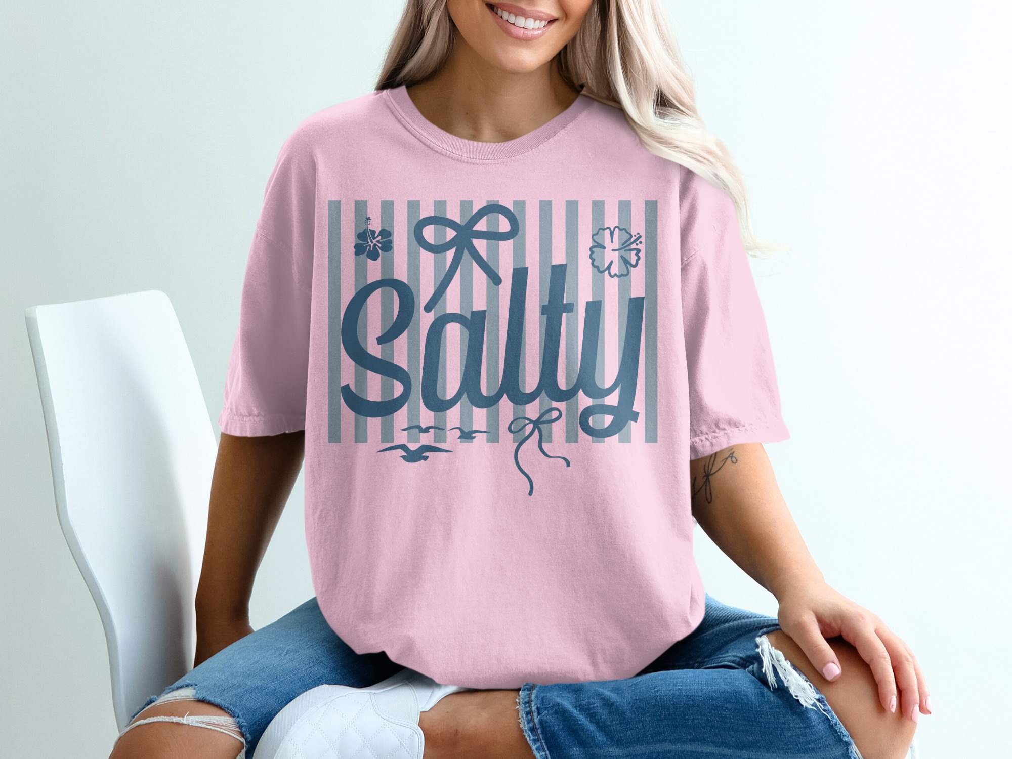 Salty T-Shirt, Beach Vacation Mode Tee, Coastal Stripe Graphic Shirt, Nautical Summer Ocean Lover Gift for Her, Beachy Top - Image 17