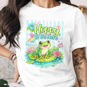 Hoppy To Be Here Frog PNG Digital Art | Cute Whimsical Pond Life Print | Cottagecore Aesthetic Happy Vibe Illustration