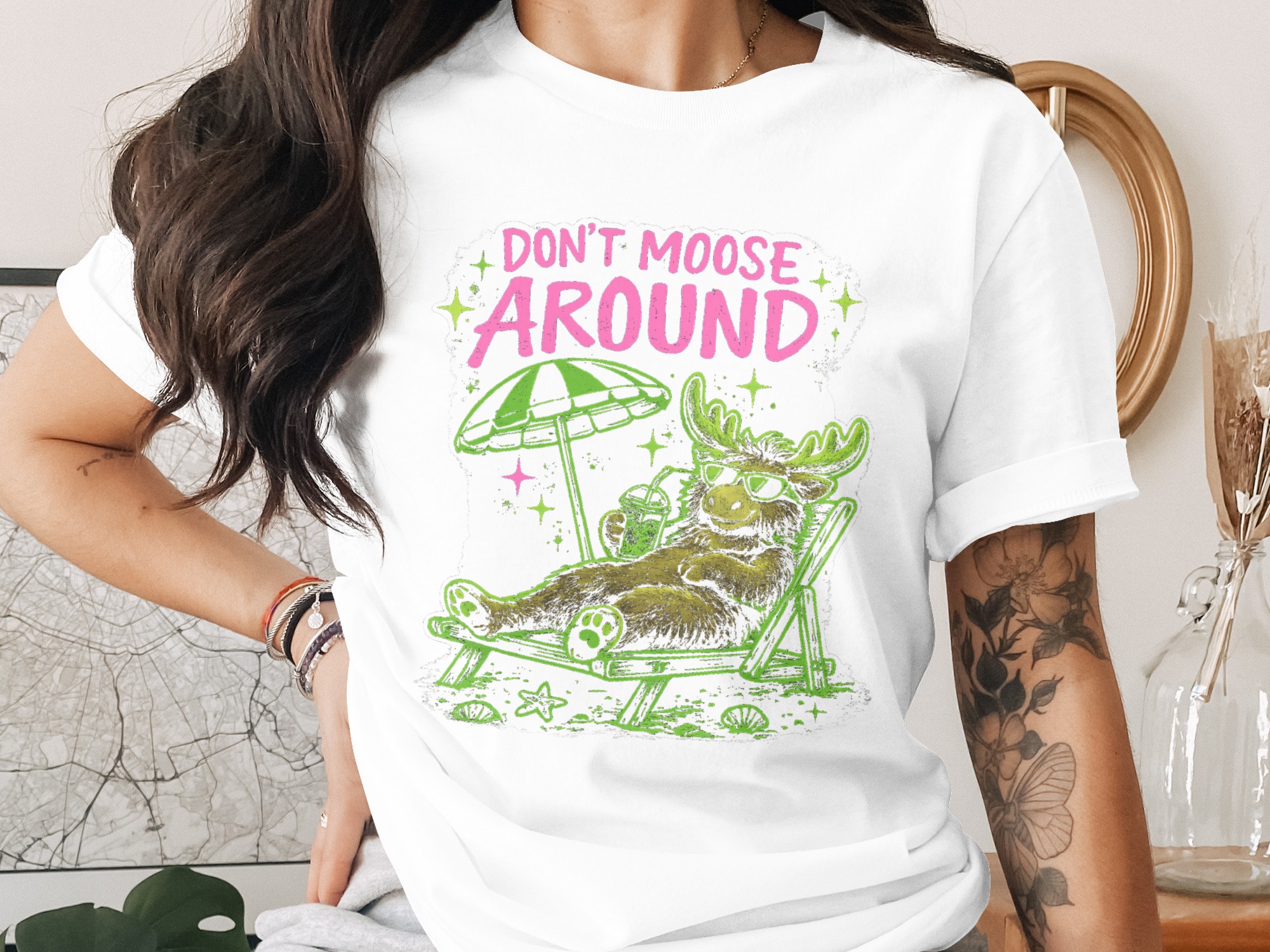 Don't Moose Around Digital PNG, Funny Summer Vacation Moose Graphic, Beach Mode Animal Design, Humorous Trip Art Print Download