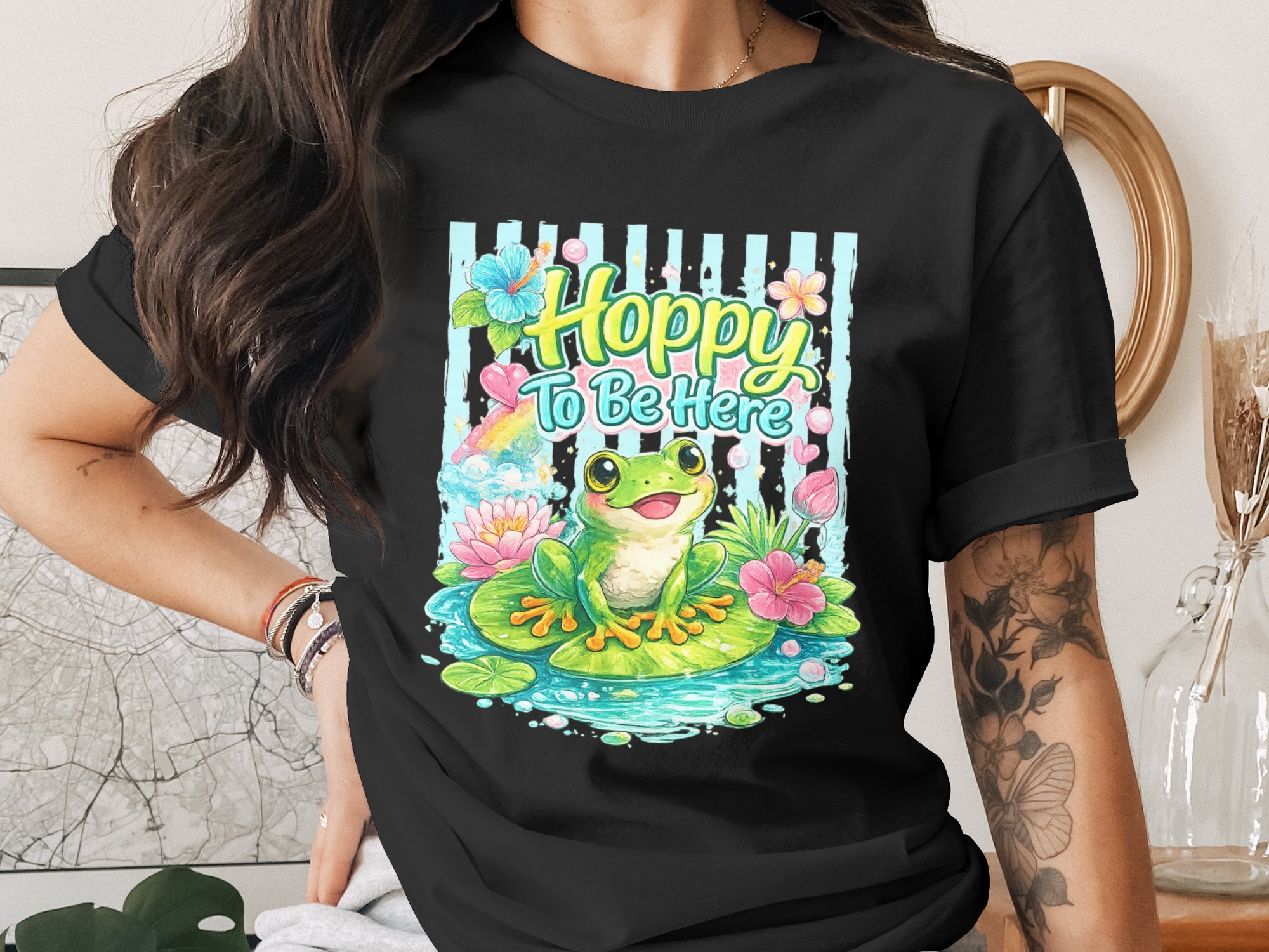 Hoppy To Be Here Frog PNG Digital Art | Cute Whimsical Pond Life Print | Cottagecore Aesthetic Happy Vibe Illustration - Image 2