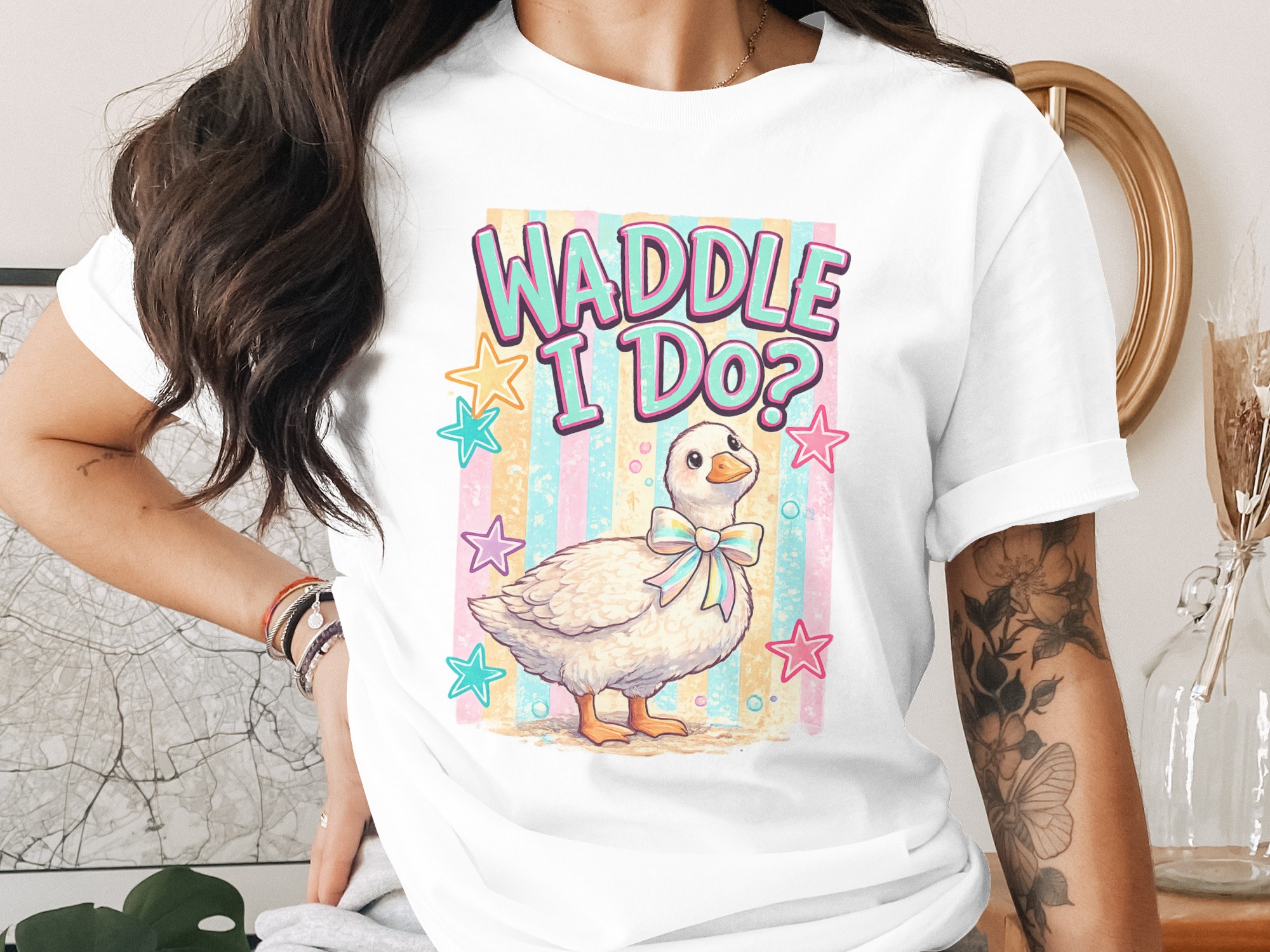 Waddle I Do Duck PNG Digital Download Cute Goose Pun Art Design Pastel Kawaii Whimsical Bird Graphic File for T-shirts and Gifts