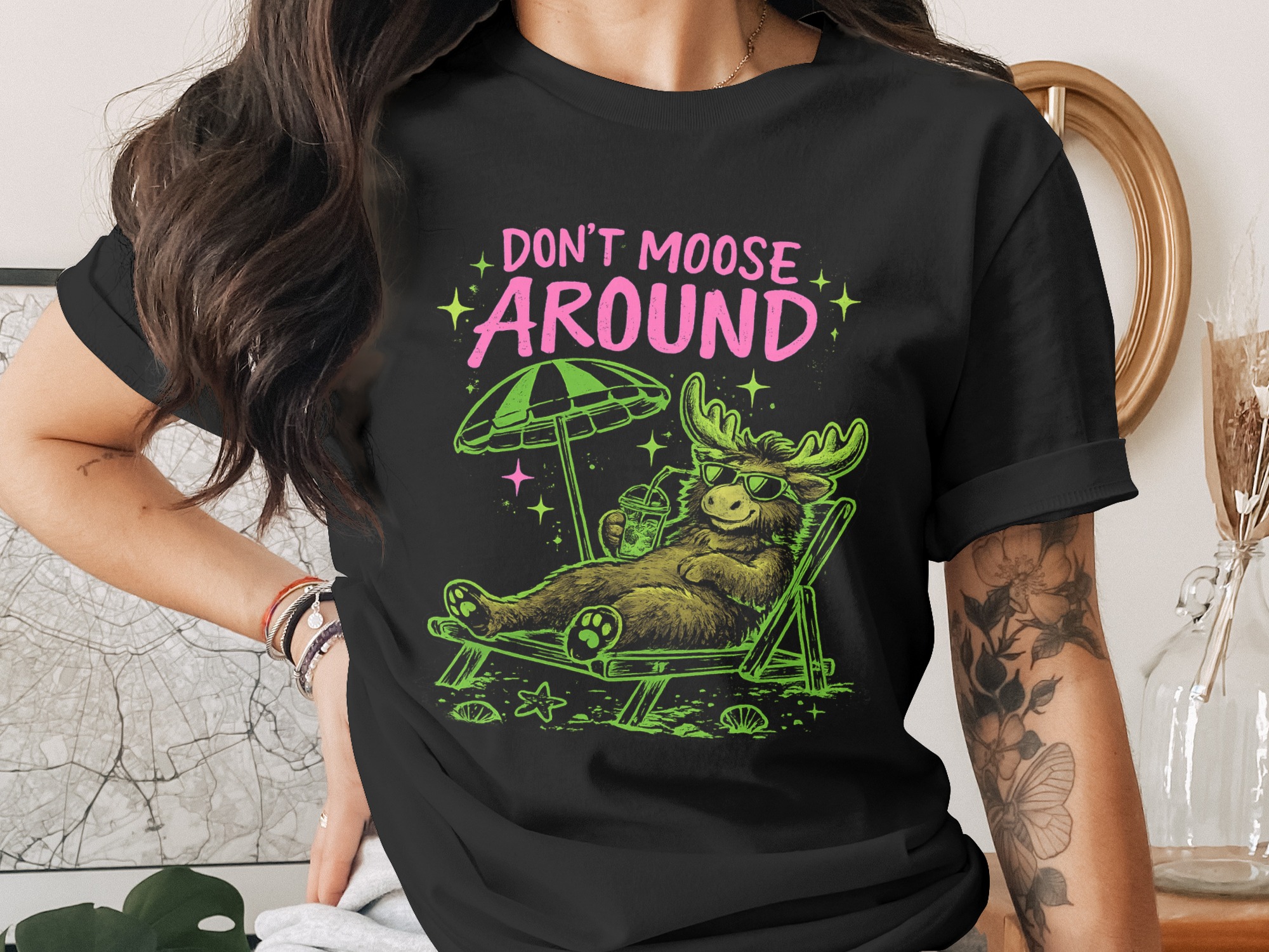 Don't Moose Around Digital PNG, Funny Summer Vacation Moose Graphic, Beach Mode Animal Design, Humorous Trip Art Print Download - Image 2