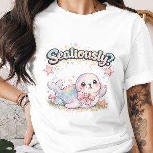 Cute Sealiously PNG Digital Download, Kawaii Baby Seal Art, Whimsical Pastel Animal Sublimation Design File for Shirt, Hoodie