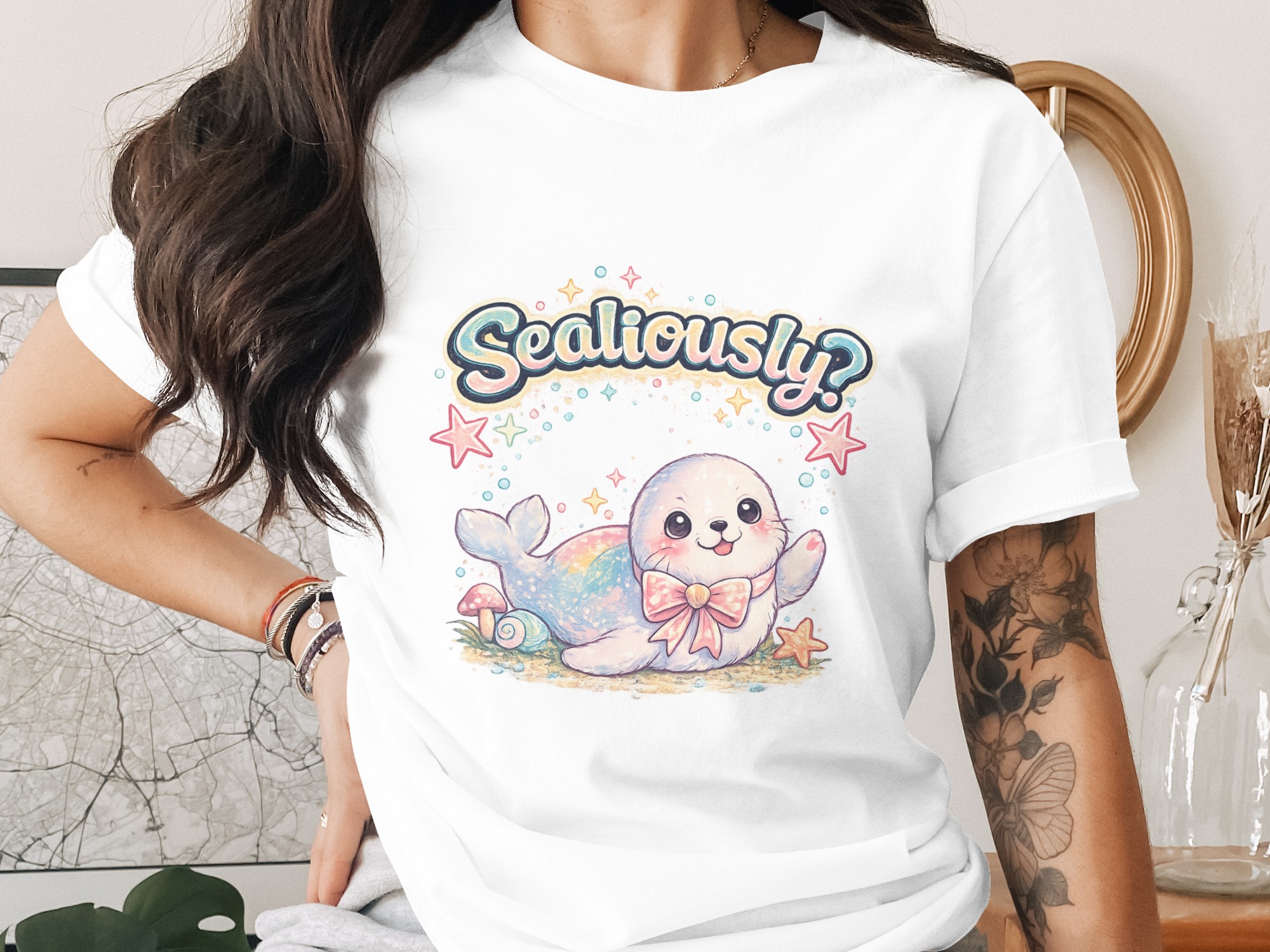 Cute Sealiously PNG Digital Download, Kawaii Baby Seal Art, Whimsical Pastel Animal Sublimation Design File for Shirt, Hoodie