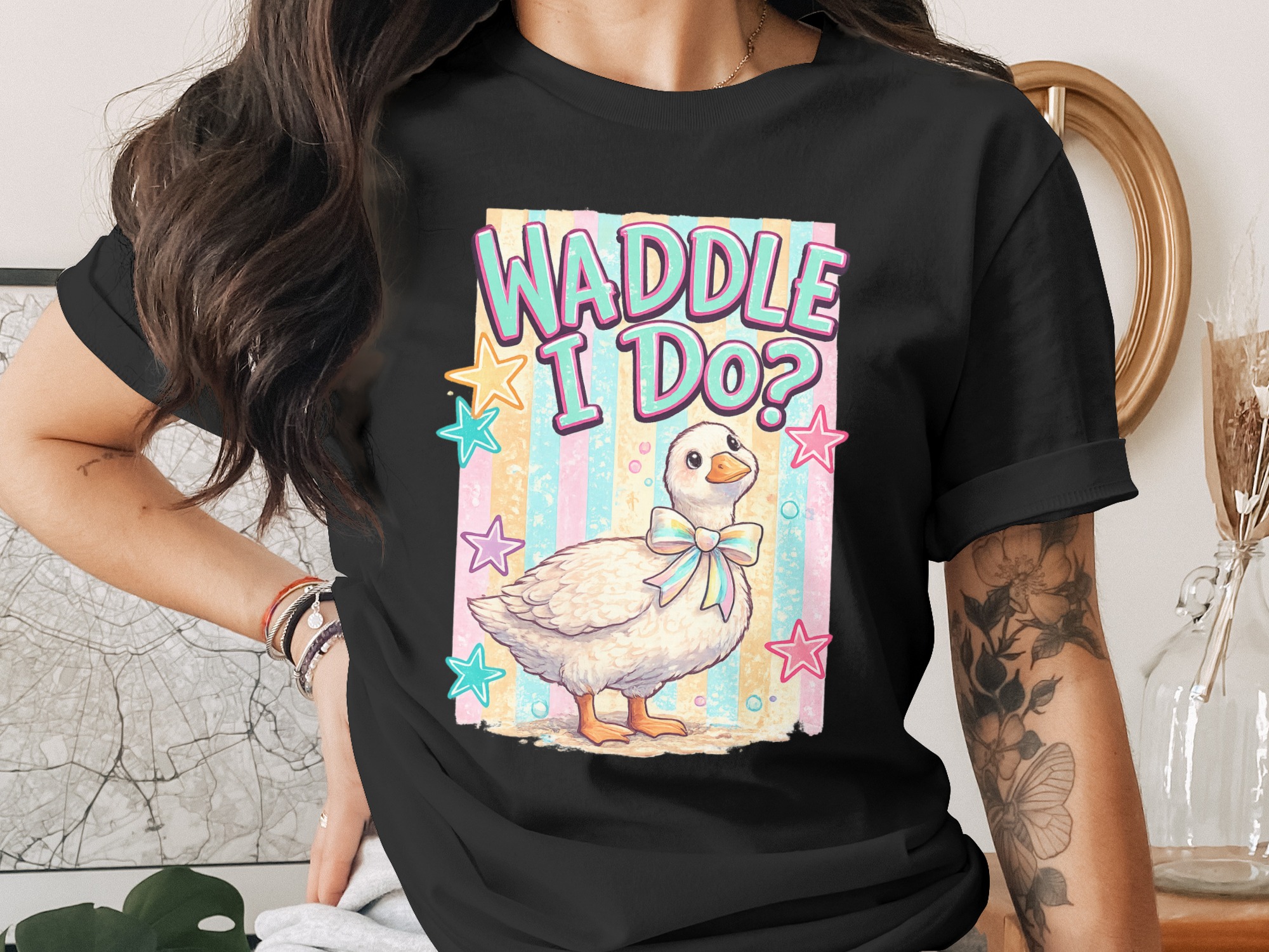 Waddle I Do Duck PNG Digital Download Cute Goose Pun Art Design Pastel Kawaii Whimsical Bird Graphic File for T-shirts and Gifts - Image 2