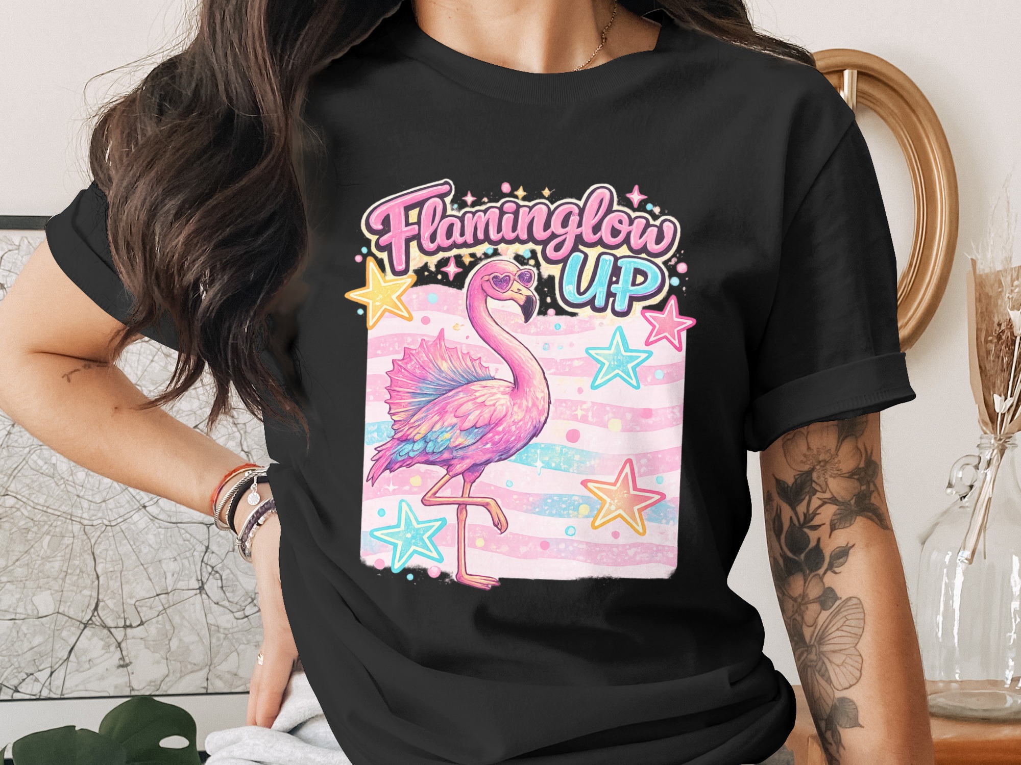 Flaminglow Up Digital PNG Design | Cute Flamingo with Heart Sunglasses | Y2K Aesthetic Graphic for T-Shirts & More | Fun Tropical Vibe - Image 2