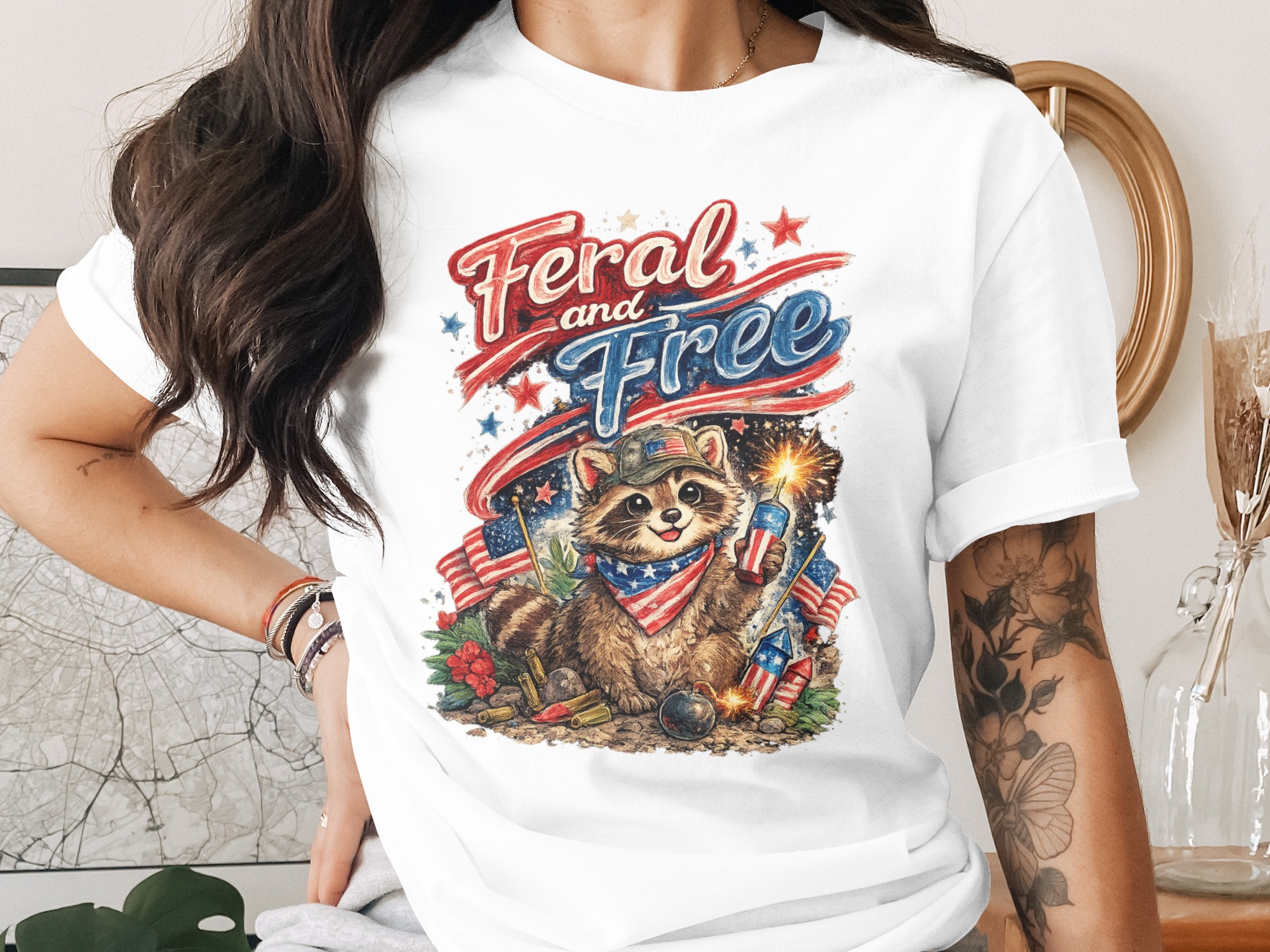 Feral and Free Raccoon 4th of July PNG Digital Design, Patriotic Animal Lover Independence Day Sublimation File, USA Raccoon Gift