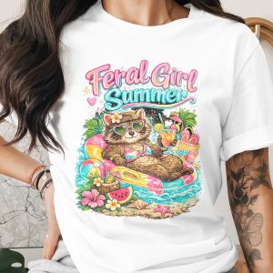 Feral Girl Summer Raccoon Digital Download PNG for Sublimation, T-Shirts, Tumblers, Crafts, Beach Vibes Summer Vacation Art