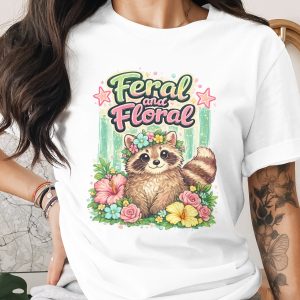 Feral and Floral Raccoon PNG Digital Download | Cute Animal Sublimation Design | Whimsical Nature Art for Shirts, Mugs, & Gifts