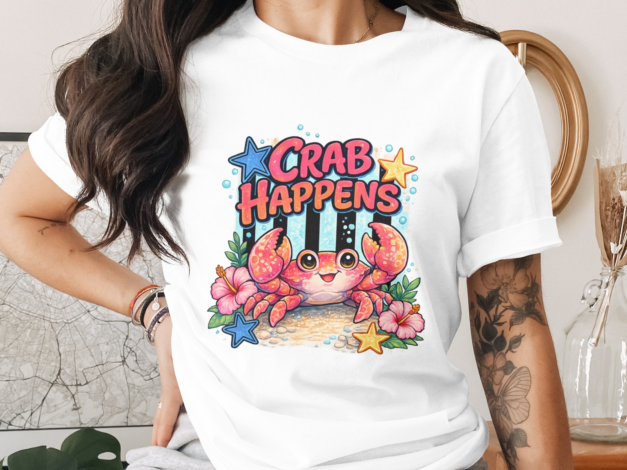 Crab Happens PNG Digital Download, Cute Crab Design for Sublimation, Tropical Ocean Art, Funny Crab Graphic, Beachy Summer Vacation Art File