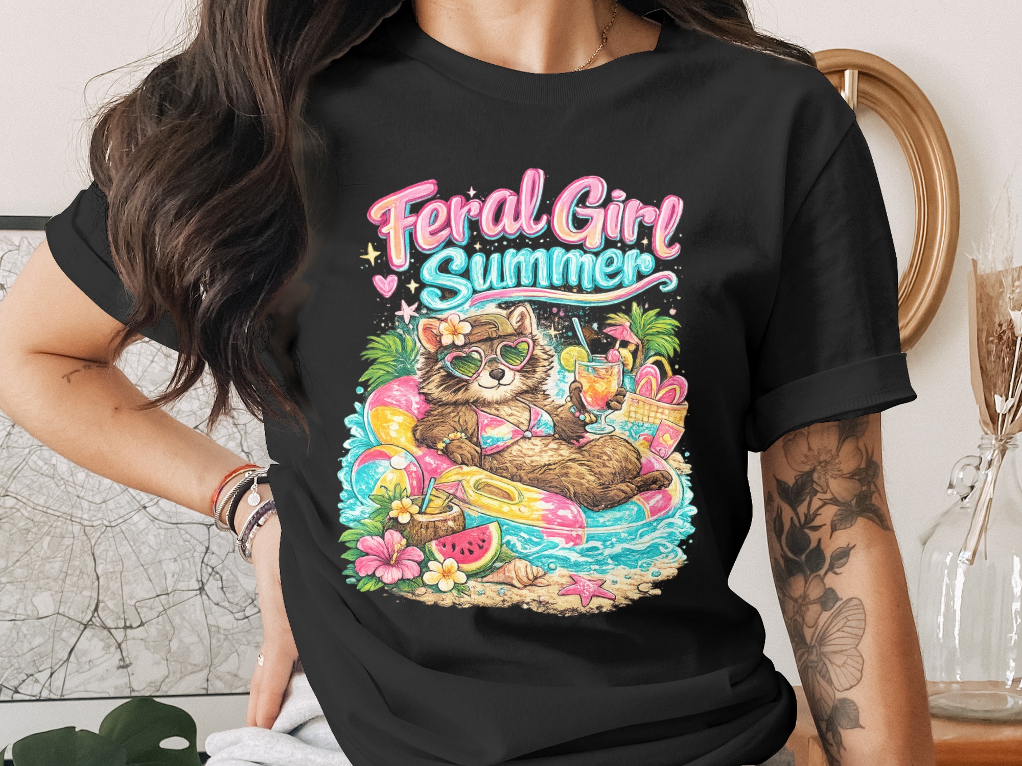 Feral Girl Summer Raccoon Digital Download PNG for Sublimation, T-Shirts, Tumblers, Crafts, Beach Vibes Summer Vacation Art - Image 2
