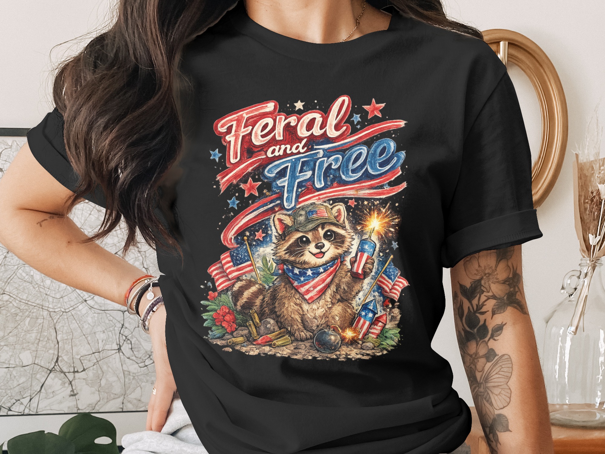 Feral and Free Raccoon 4th of July PNG Digital Design, Patriotic Animal Lover Independence Day Sublimation File, USA Raccoon Gift - Image 2