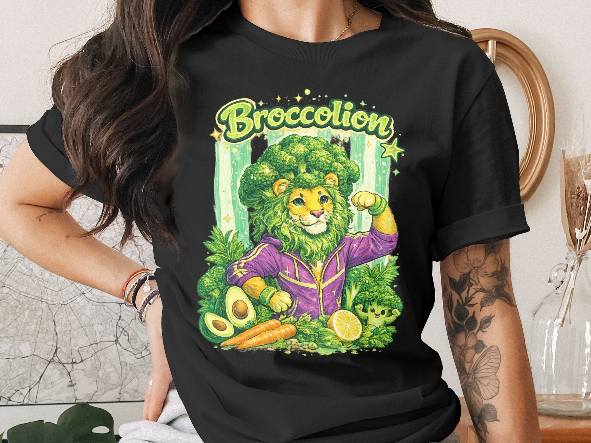 Broccolion Digital PNG, Strong Lion Broccoli Art, Healthy Eating Fitness Illustration, Vegan Kids Food Motivation Gift - Image 2