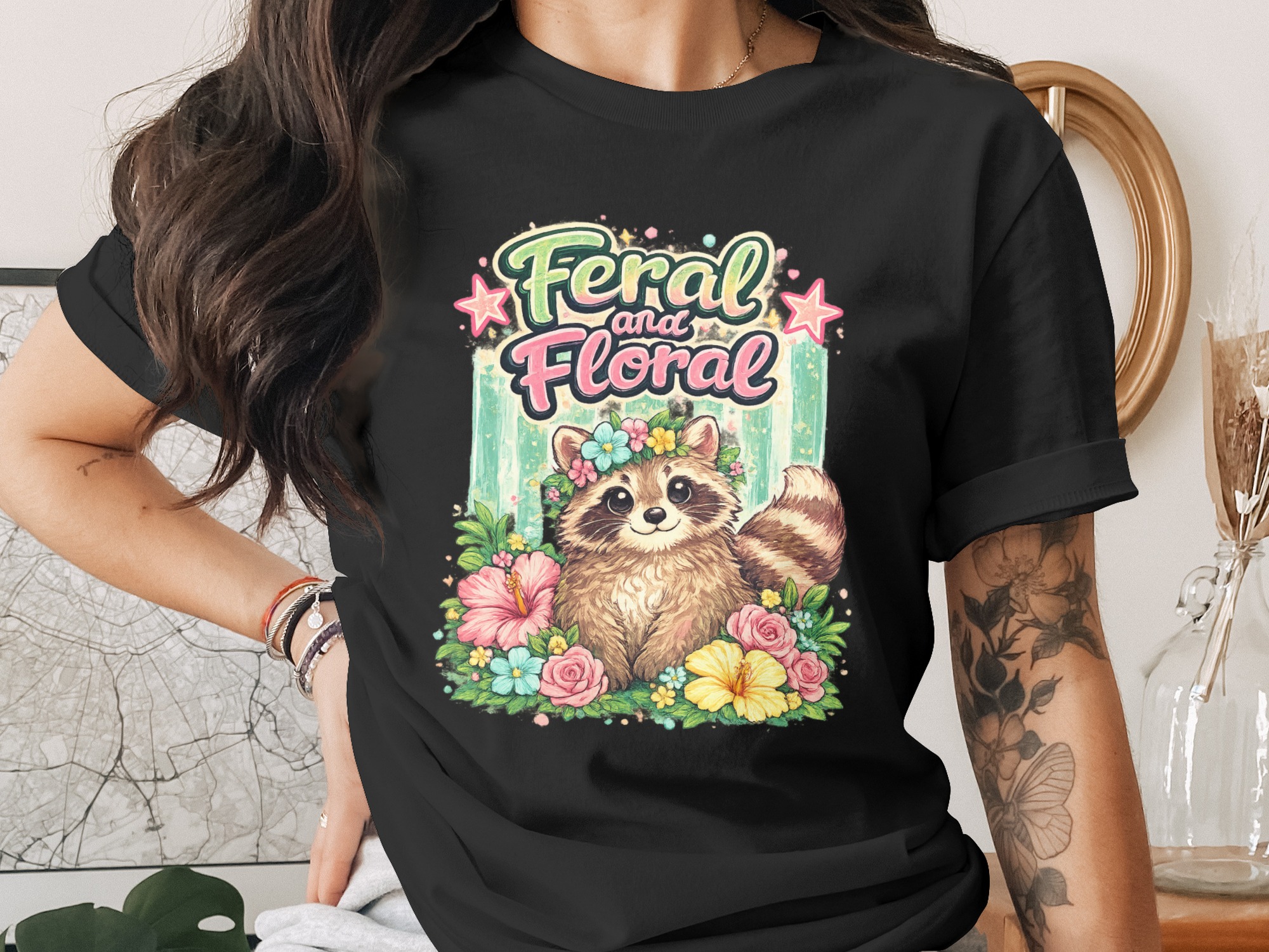 Feral and Floral Raccoon PNG Digital Download | Cute Animal Sublimation Design | Whimsical Nature Art for Shirts, Mugs, & Gifts - Image 2