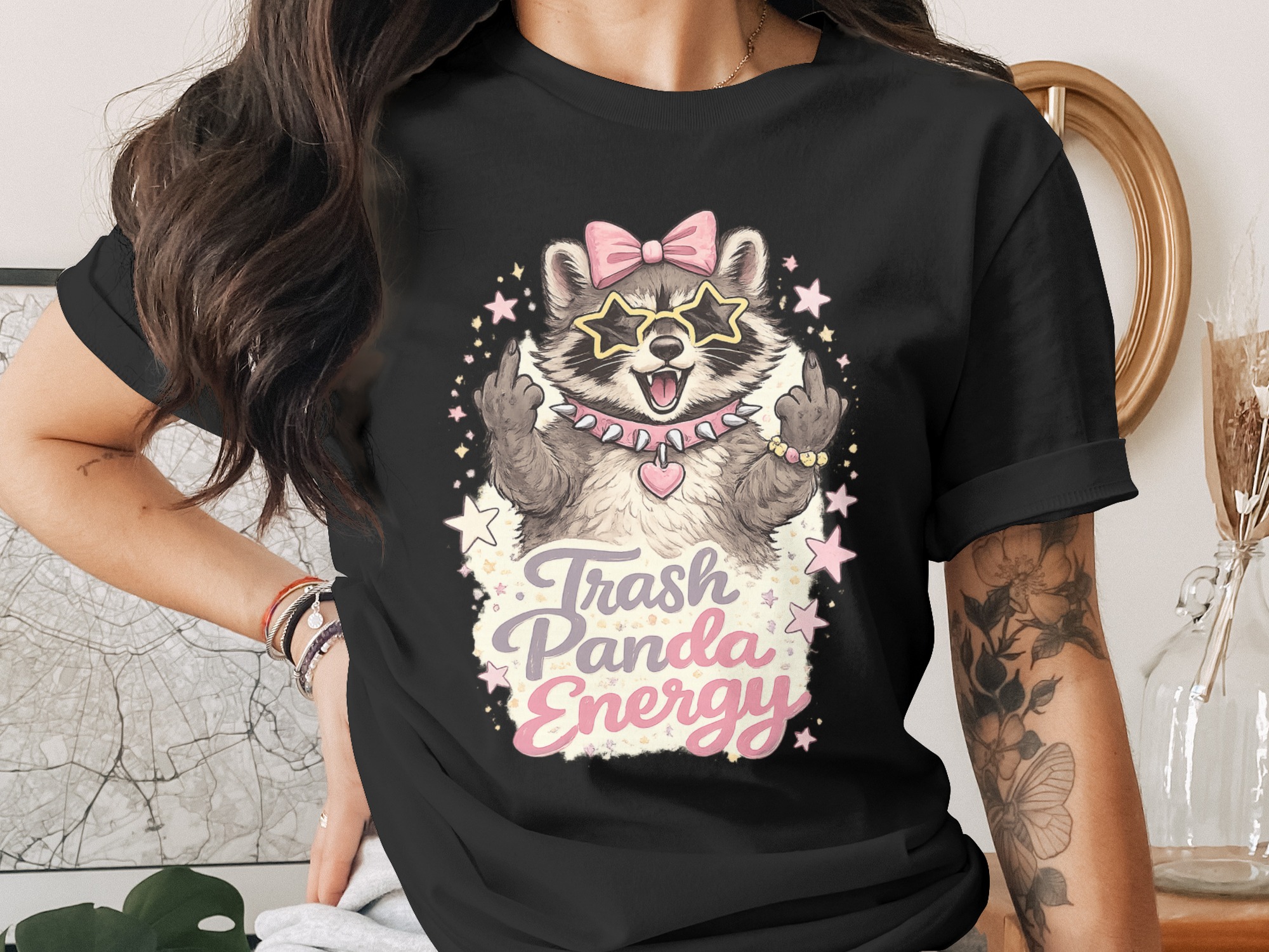 Trash Panda Energy Raccoon Middle Finger PNG Digital Download, Sassy Raccoon Clipart, Funny Animal Sublimation Design - Image 2