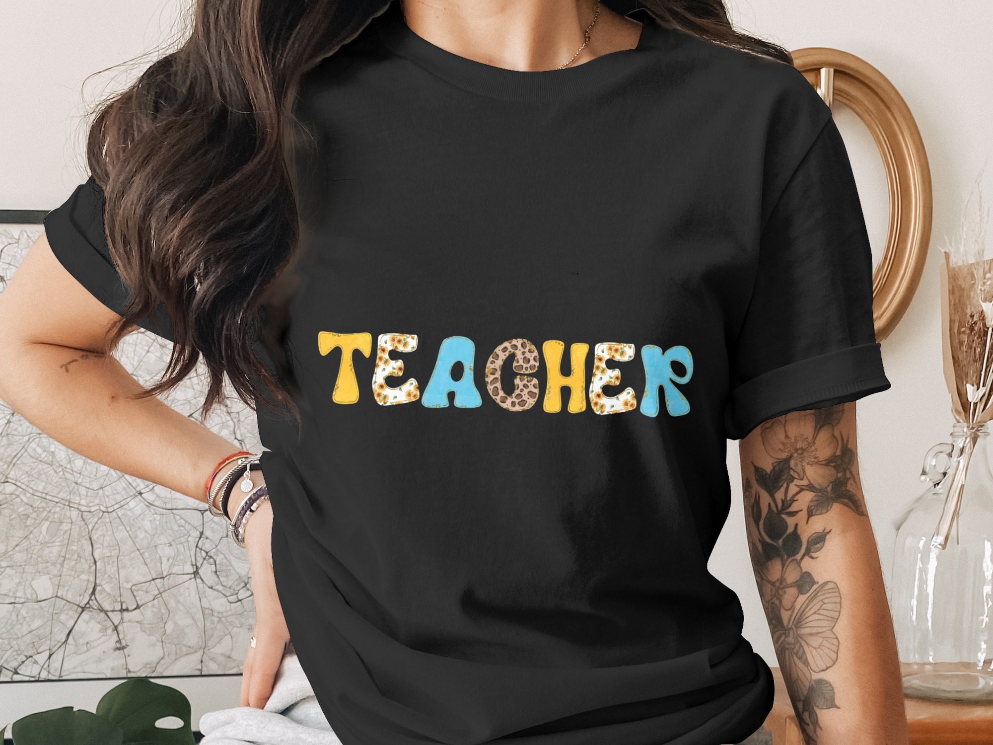 Teacher Letters PNG Digital Download, Sunflower Leopard Print Classroom Decor Clipart, Back to School SVG, Educator Gift, Teacher - Image 2