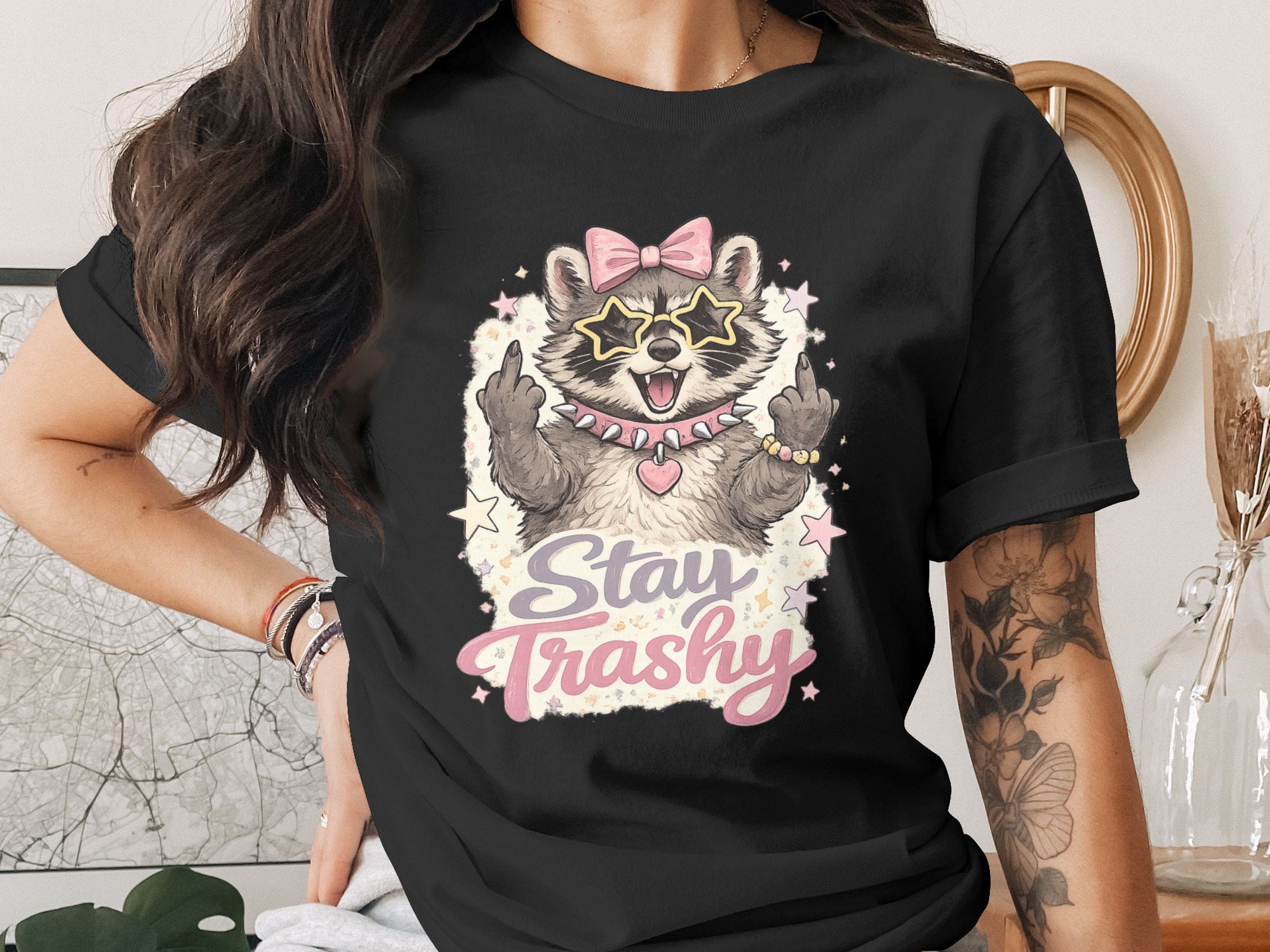 Sassy Raccoon Stay Trashy PNG Digital File, Funny Animal Middle Finger Design, Edgy Alt Aesthetic Humor Download - Image 2