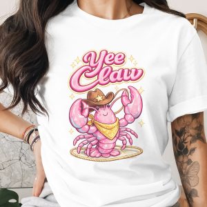 Yee Claw Lobster Cowboy Hat Digital PNG, Coastal Cowgirl Design, Funny Western Rodeo Crab Shirt Art, Pink Ocean Graphic PNG