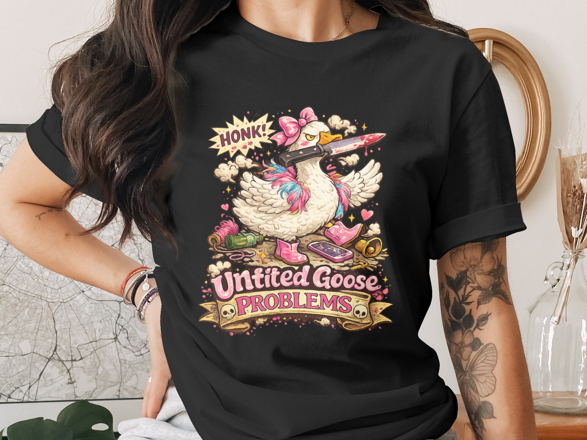 Untitled Goose Problems Honk Digital PNG for Gamer Gift - Funny Mischievous Goose with Knife Design for Shirts & Stickers - Image 2