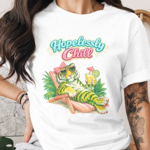 Hopelessly Chill Tiger Digital PNG, Retro Summer Vacation Animal Sublimation Design, Beach Life Relaxed Tiger Art