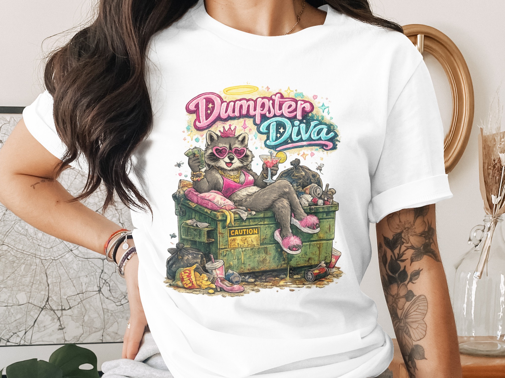 Dumpster Diva Raccoon PNG | Funny Trash Panda Digital Download | Sassy Animal Clipart for T-Shirts, Mugs & Gifts