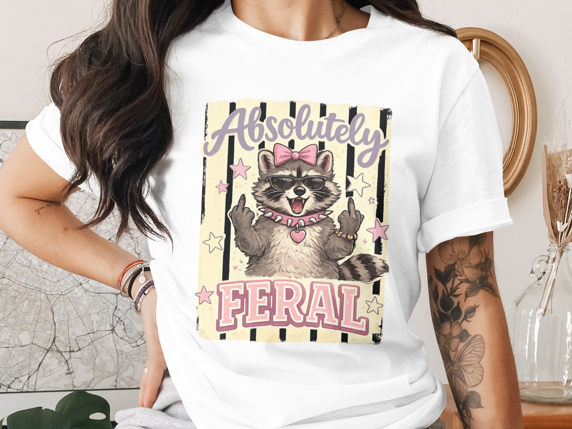 Absolutely Feral Raccoon Digital PNG - Edgy Animal Graphic, Funny Punk Rock Coquette Vibe Printable Art, Sarcastic Gift for Her, Teen Girl