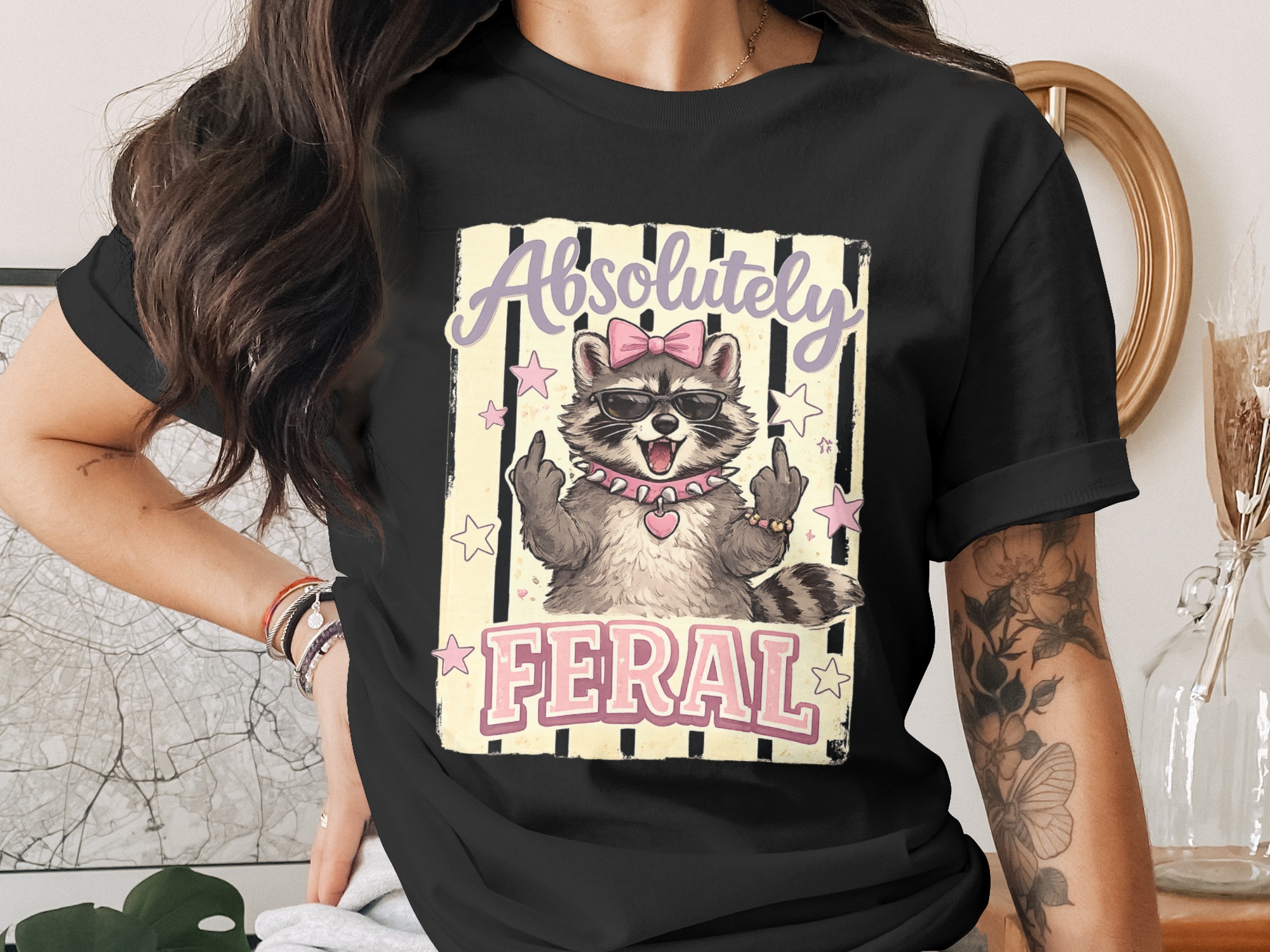 Absolutely Feral Raccoon Digital PNG - Edgy Animal Graphic, Funny Punk Rock Coquette Vibe Printable Art, Sarcastic Gift for Her, Teen Girl - Image 2