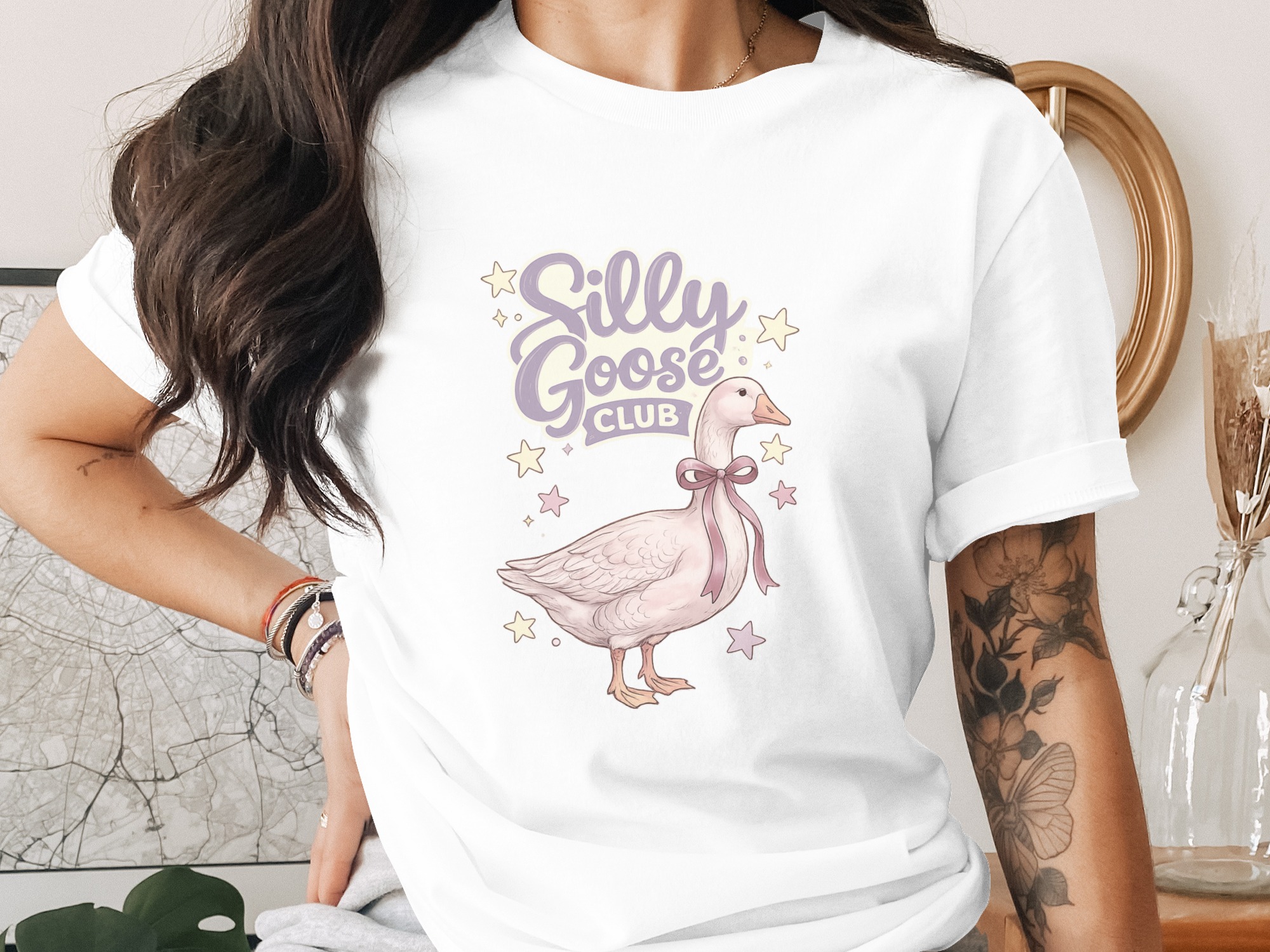 Silly Goose Club PNG Digital Download, Cute Whimsical Goose Design with Bow, Pastel Animal Graphic for Sublimation & Crafts