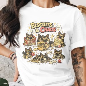 Biscuits & Chaos German Shepherd Puppies Digital PNG, Cute Dog Mom Design for Sublimation, Playful Puppy Pet Lover Art
