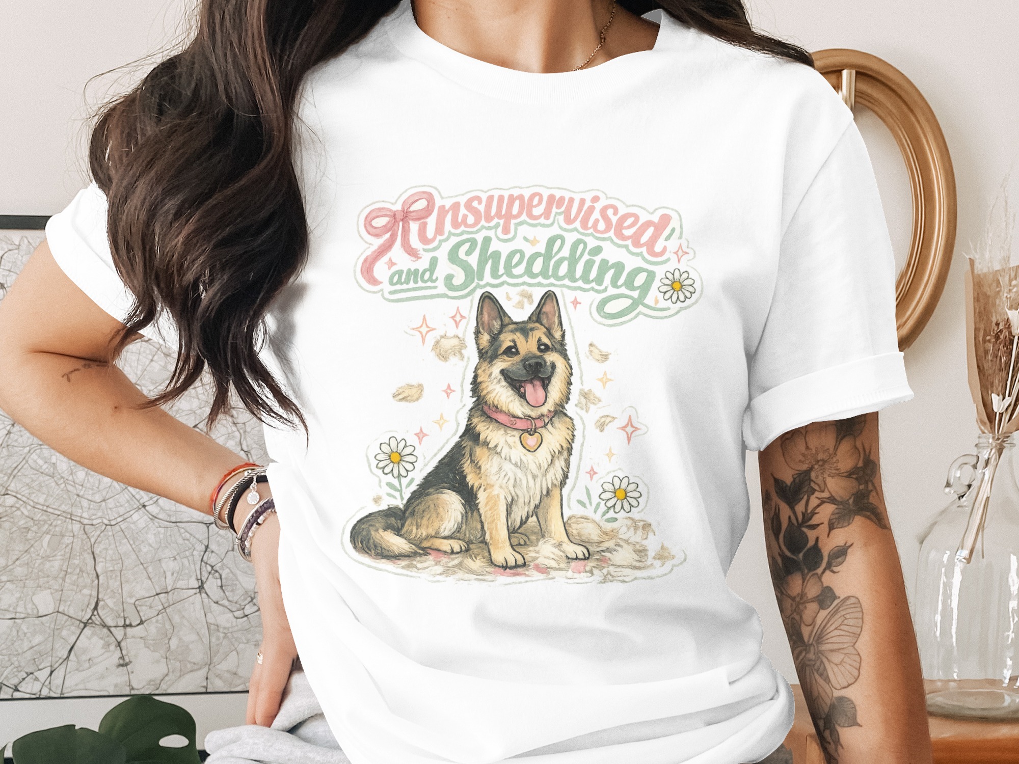 Unsupervised and Shedding German Shepherd PNG Digital File, Funny Dog Mom Gift, GSD Lover Art Print, Happy Pet Clipart Download