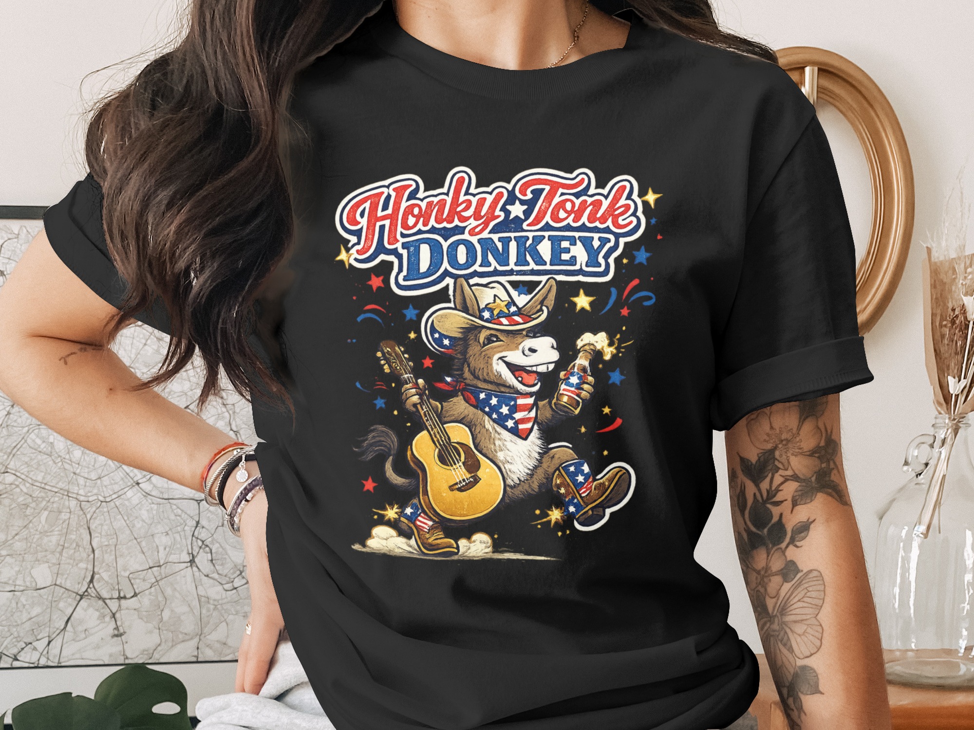 Honky Tonk Donkey PNG, Country Music Digital Download, Patriotic 4th of July Western Design, Beer Guitar Americana File - Image 2