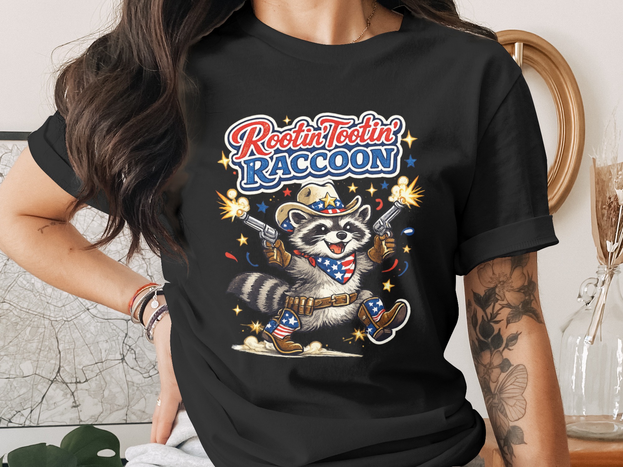 Rootin Tootin Raccoon PNG Digital Download, Cowboy Patriotic Western Wild Animal Sublimation Design for 4th of July Tee Shirt - Image 2