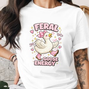 Feral Goose Energy PNG, Cute Pink Bow Goose Digital Design, Funny Animal Graphic for Crafts, Whimsical Duck Digital Download