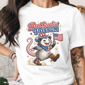 Boot Scootin' Possum PNG, Patriotic American Flag Opossum Digital Download for 4th of July Sublimation Country Western Funny Animal Design