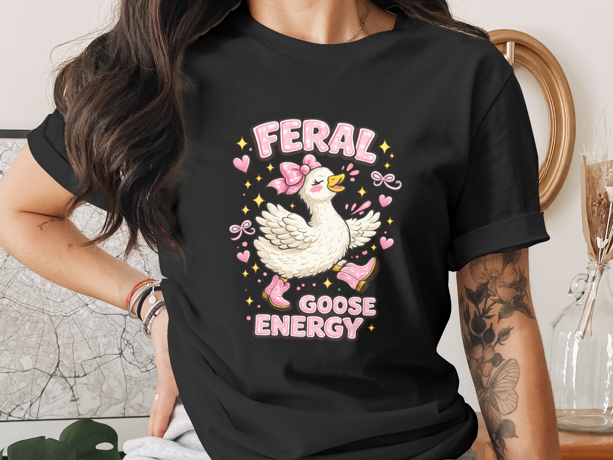 Feral Goose Energy PNG, Cute Pink Bow Goose Digital Design, Funny Animal Graphic for Crafts, Whimsical Duck Digital Download - Image 2