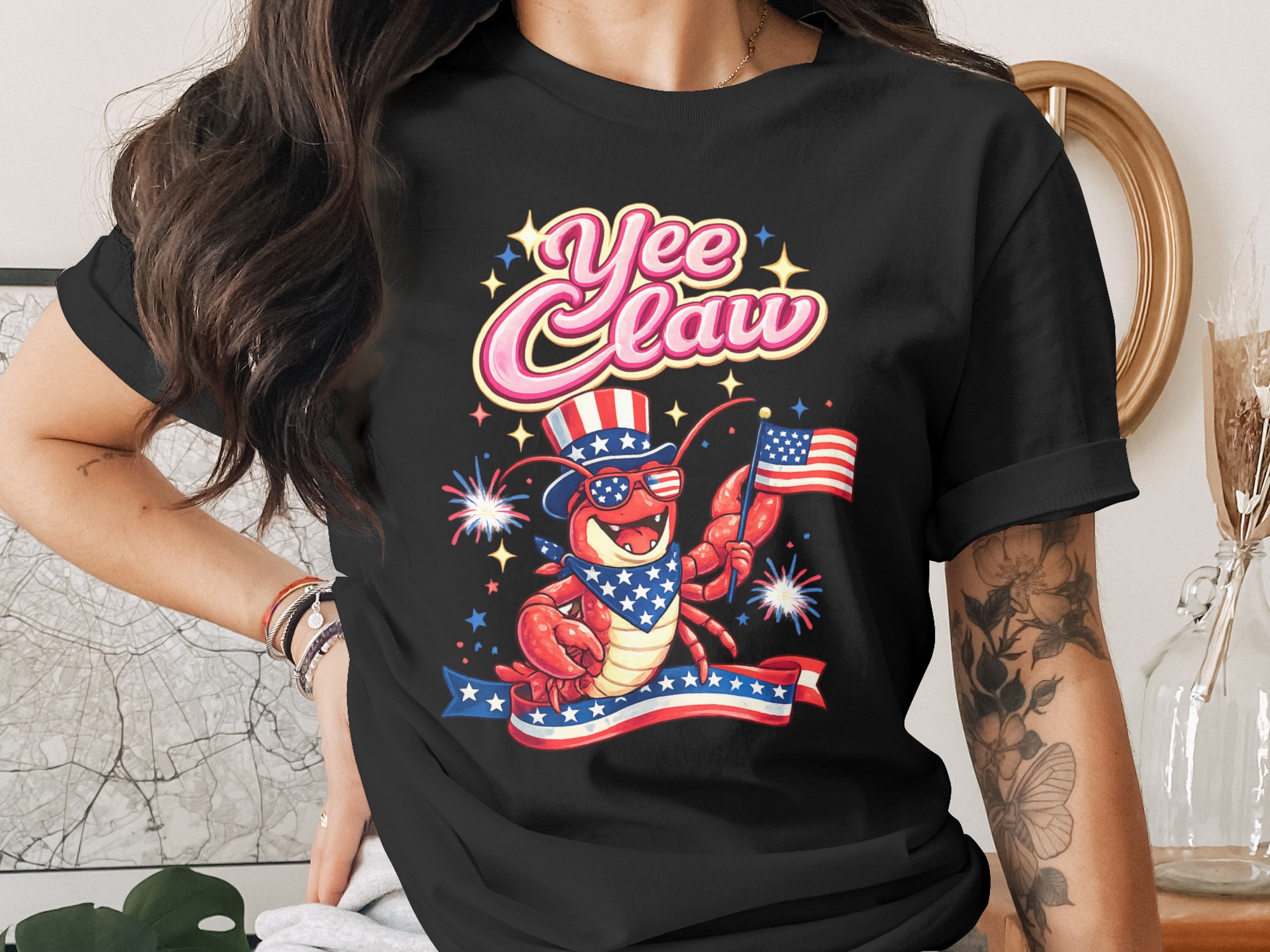 Yee Claw Patriotic Lobster Digital Download PNG, Funny 4th of July USA Flag Summer Celebration Graphic for Shirt Design - Image 2