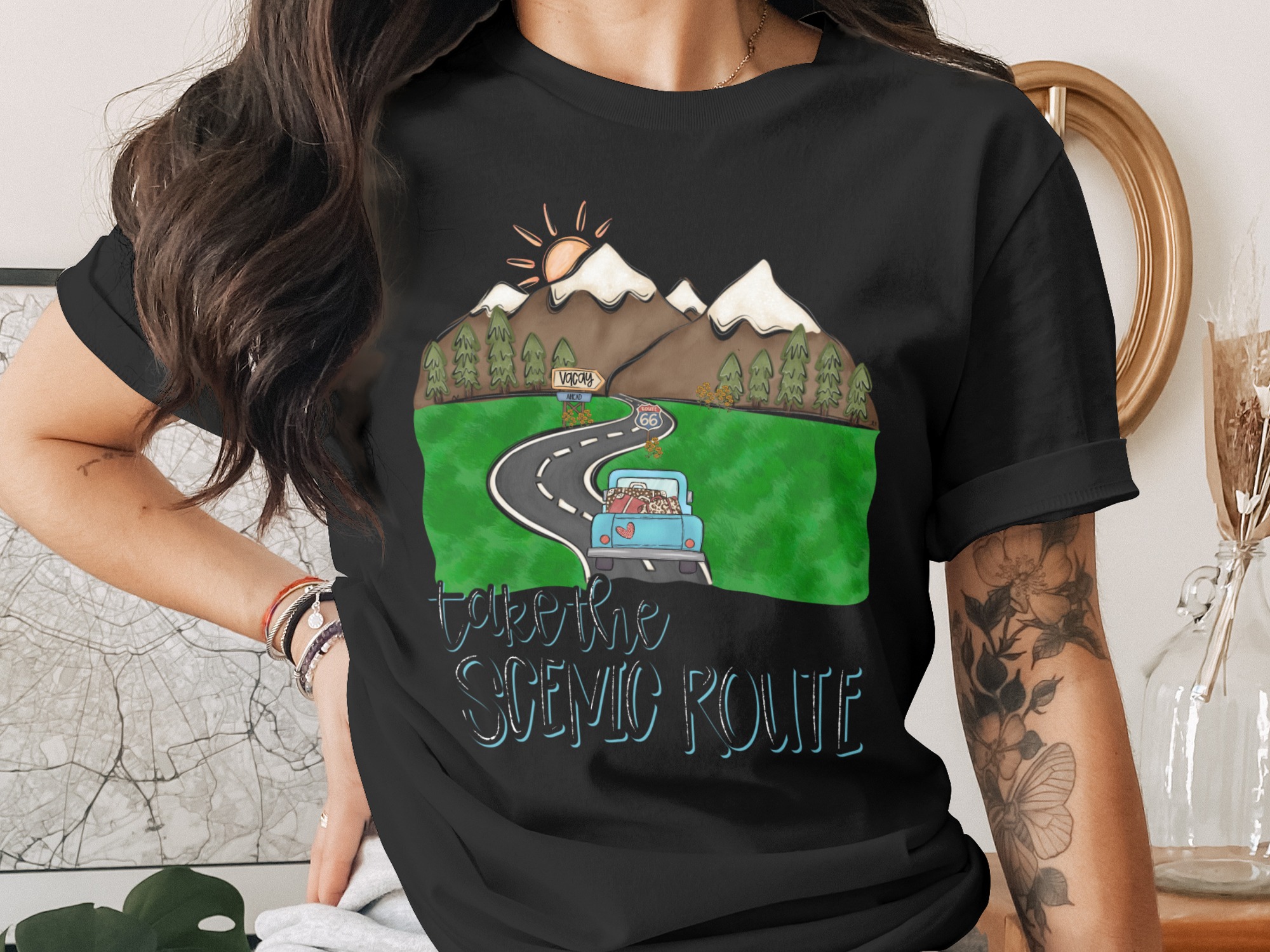 Scenic Route Digital Design, Road Trip Adventure SVG PNG, Mountains Travel Art Print, Vacation Wanderlust Download - Image 2