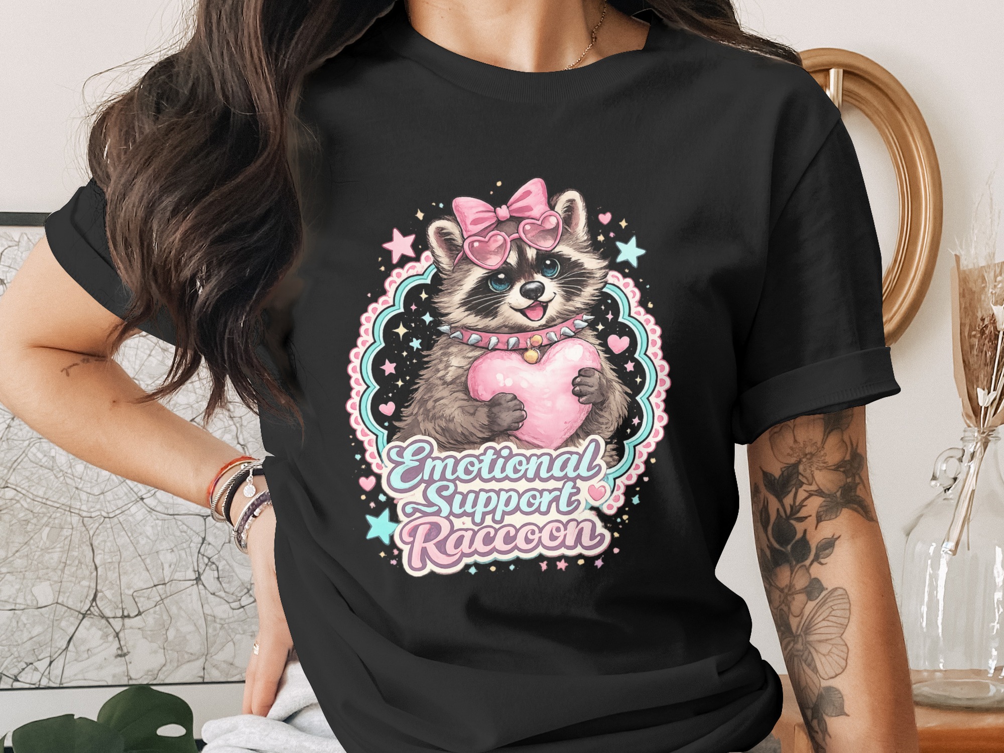 Emotional Support Raccoon PNG Digital Download, Cute Kawaii Animal Design, Heart Glasses Sublimation Art, Sweet Pastel Vibe Digital File - Image 2
