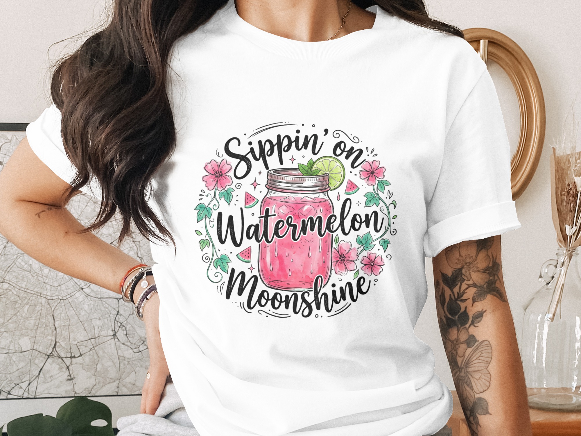 Sippin' on Watermelon Moonshine PNG, Summer Drink Sublimation Design, Mason Jar Cocktail Digital Download File