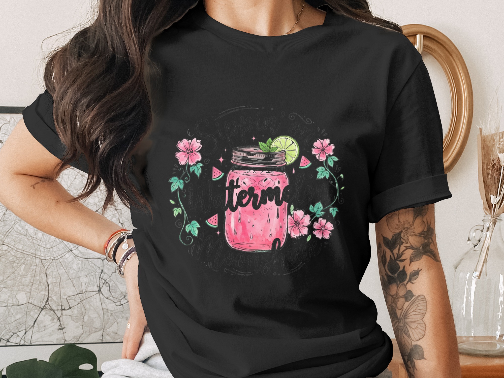 Sippin' on Watermelon Moonshine PNG, Summer Drink Sublimation Design, Mason Jar Cocktail Digital Download File - Image 2