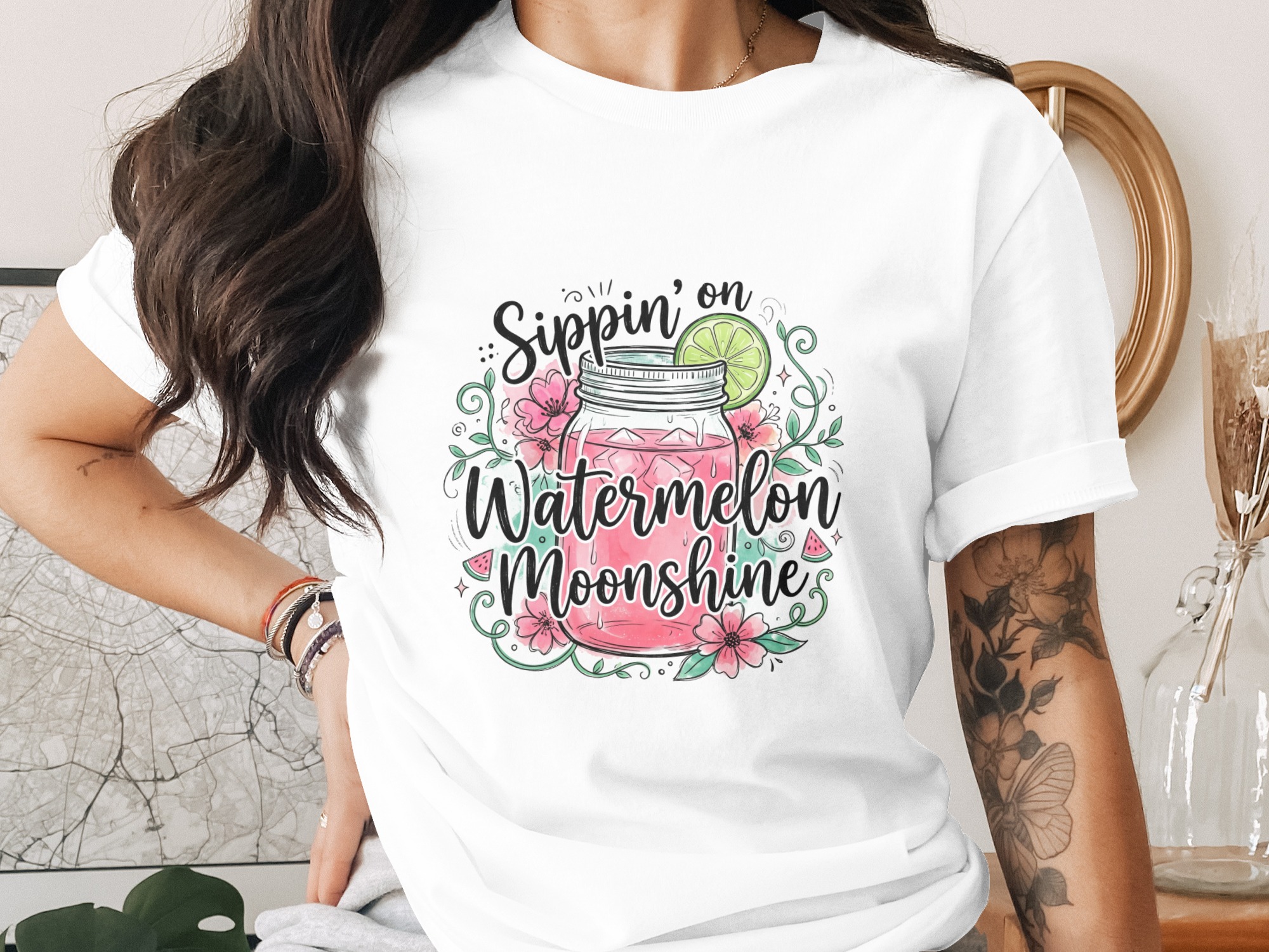 Sippin On Watermelon Moonshine Digital Art PNG, Summer Country Drink Graphic, Mason Jar Design, Party Print File