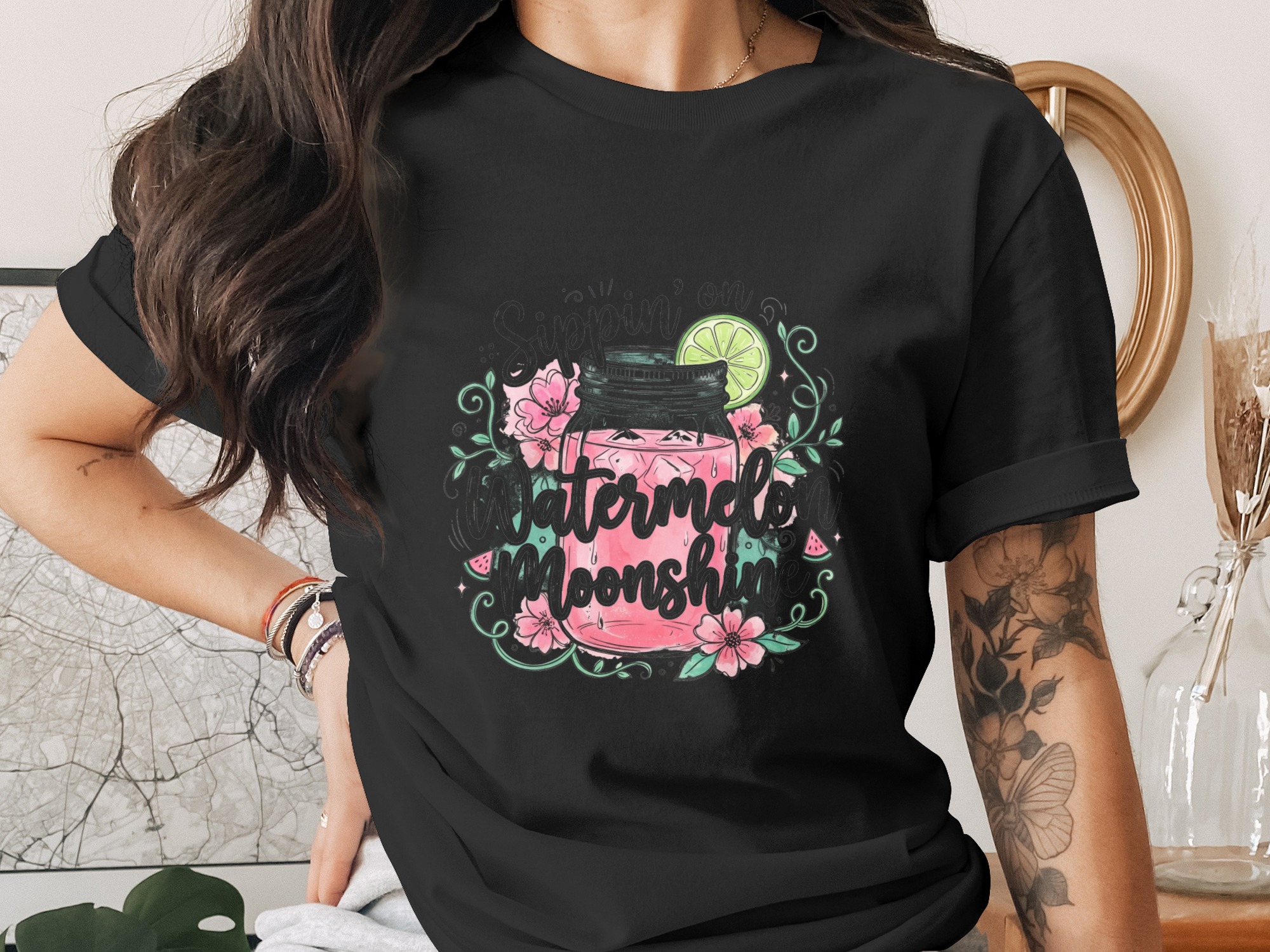 Sippin On Watermelon Moonshine Digital Art PNG, Summer Country Drink Graphic, Mason Jar Design, Party Print File - Image 2