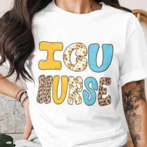 ICU Nurse PNG Digital Design, Sunflower Leopard Print Faux Glitter ICU Nurse Sublimation File, Nurse Appreciation Gift Instant Download