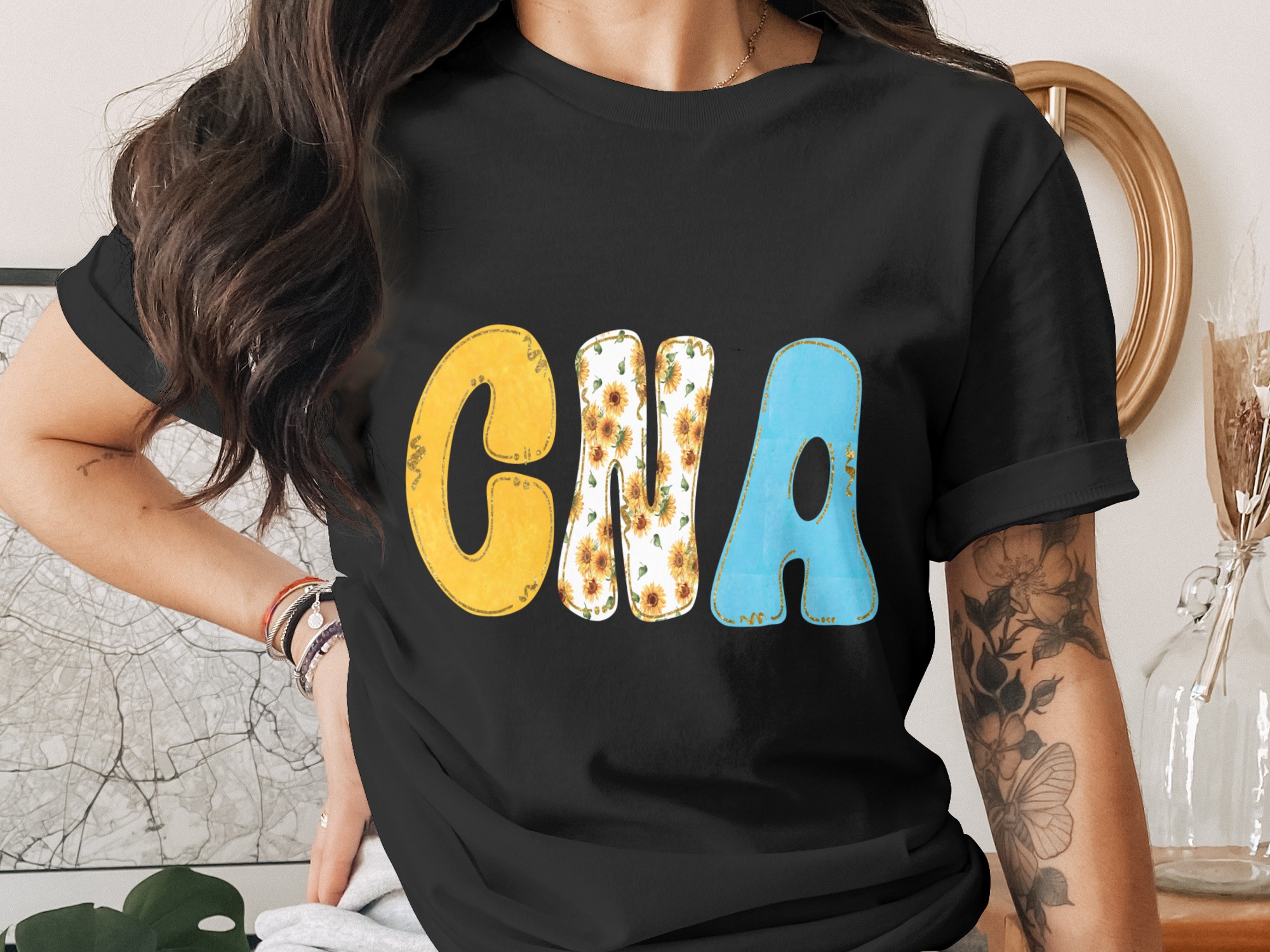 CNA Digital Download PNG | Certified Nursing Assistant Gift | Sunflower Glitter Nurse Life Sublimation Design | Healthcare Appreciation Art - Image 2