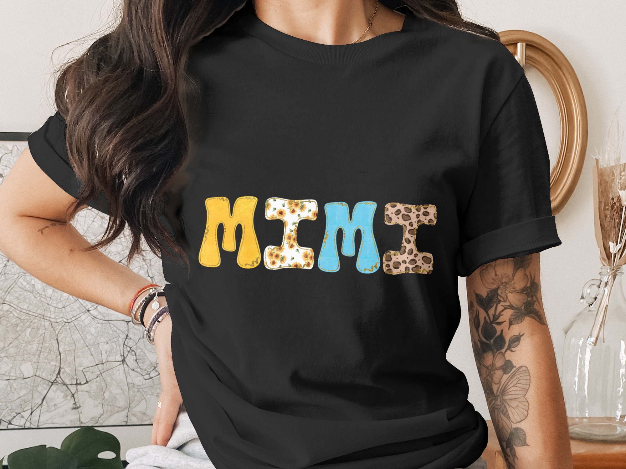 Mimi Digital PNG Sublimation Design | Grandmother Gift Idea, Sunflower Leopard Print Faux Gold Glitter Bubble Letters Watercolor - Image 2