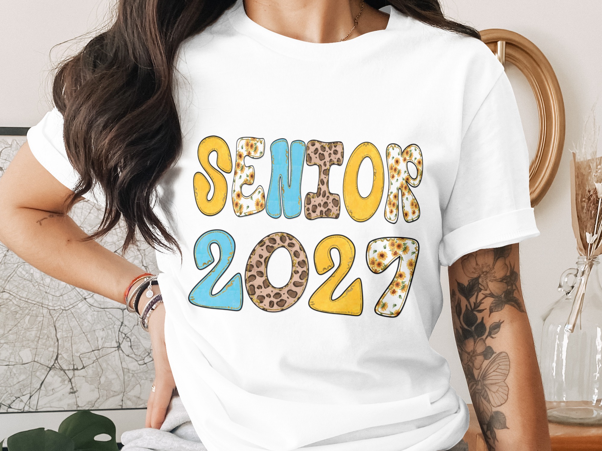 Senior 2027 Digital PNG | Class of 2027 Graduation Sublimation Design | Sunflower Leopard Print Glitter Effect | Instant Download File