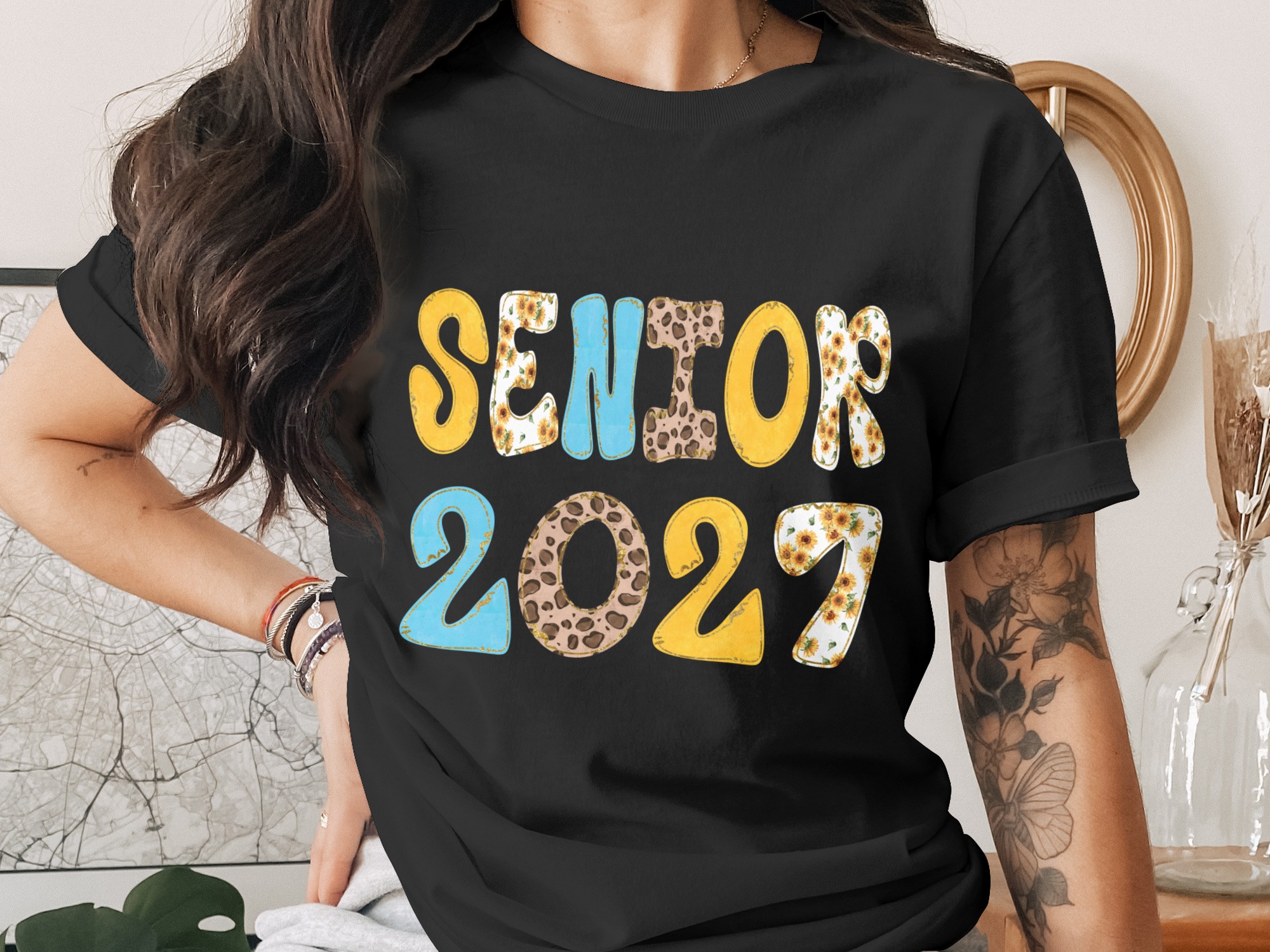 Senior 2027 Digital PNG | Class of 2027 Graduation Sublimation Design | Sunflower Leopard Print Glitter Effect | Instant Download File - Image 2